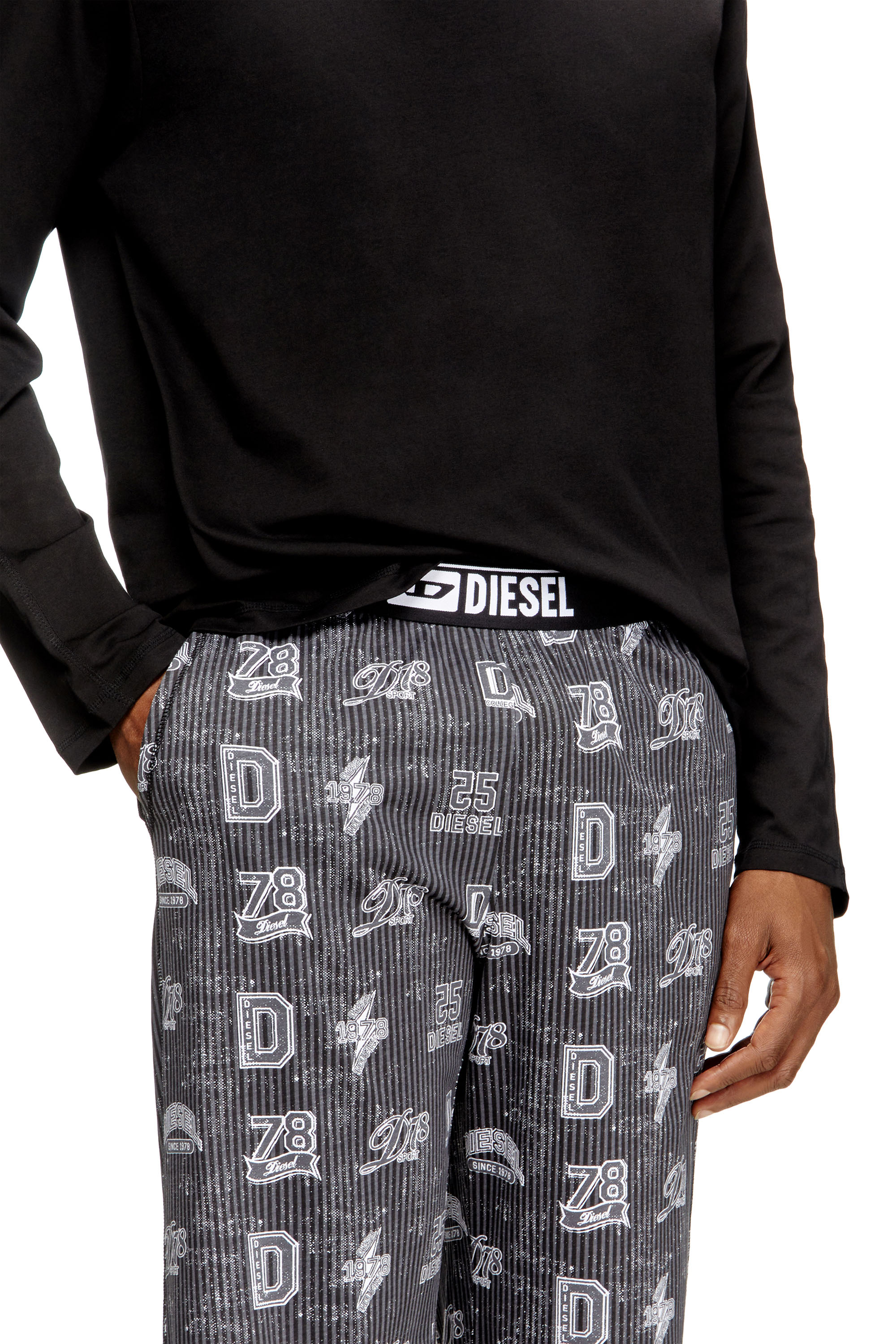 Diesel - SET-NOLAN-D-BOX, Man's Cotton pajama set with logo prints in Black/Grey - 4