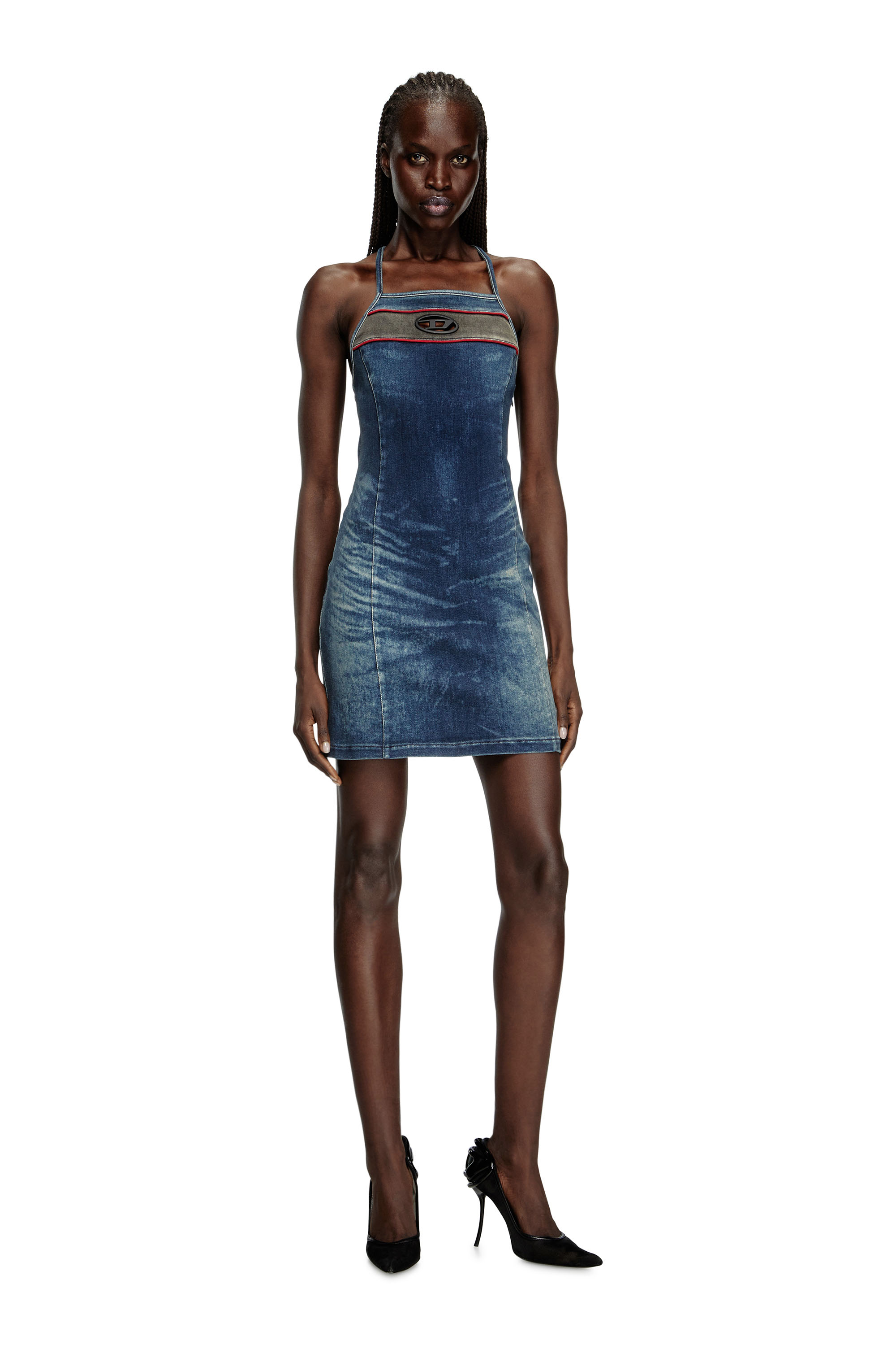 Diesel Short Dress In Stretch Bicolour Denim In Blue