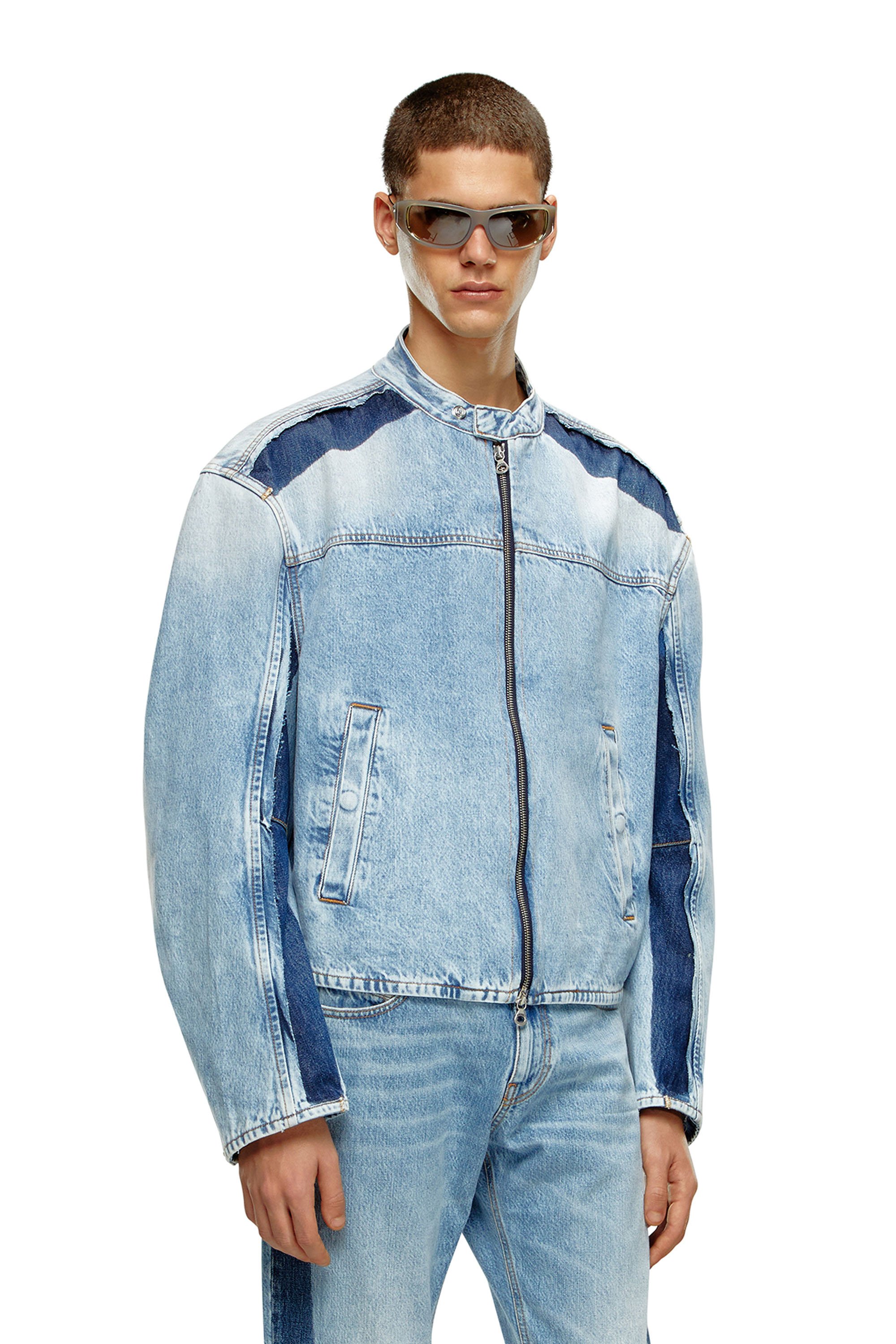 Shop Diesel Zipped Jacket In Two-tone Denim In Blu