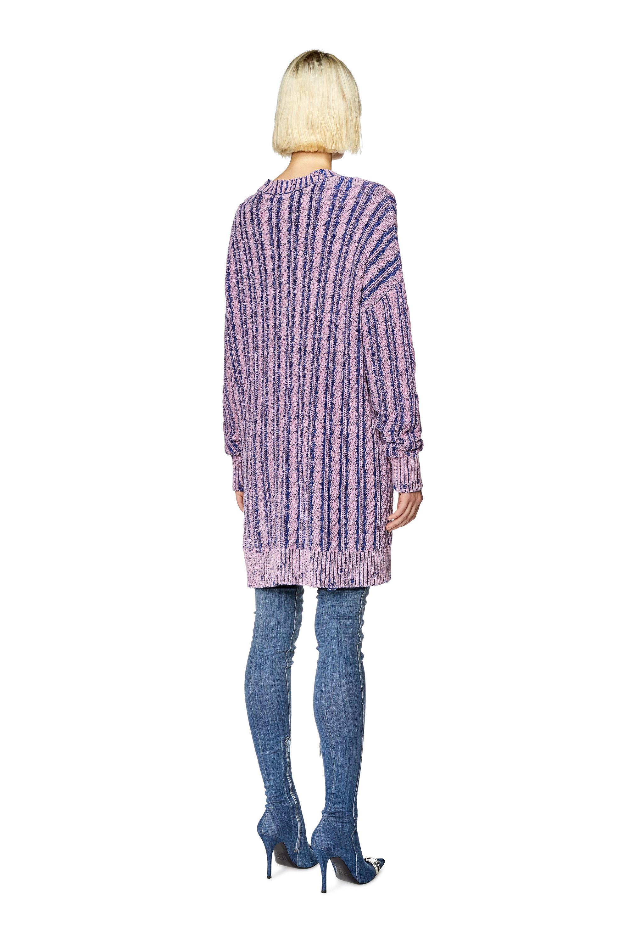 Diesel - Langer Pullover aus zweifarbiger Baumwolle - Strickwaren - Damen - Violett