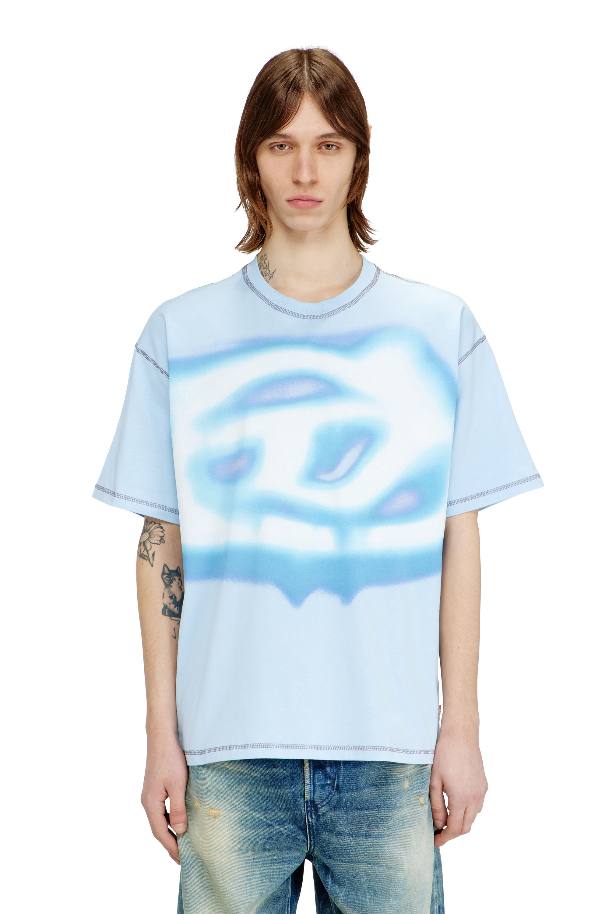 Diesel Men's Blue - Relaxed T-Shirt With Water-Effect Print - T-Shirts - Man Xxl