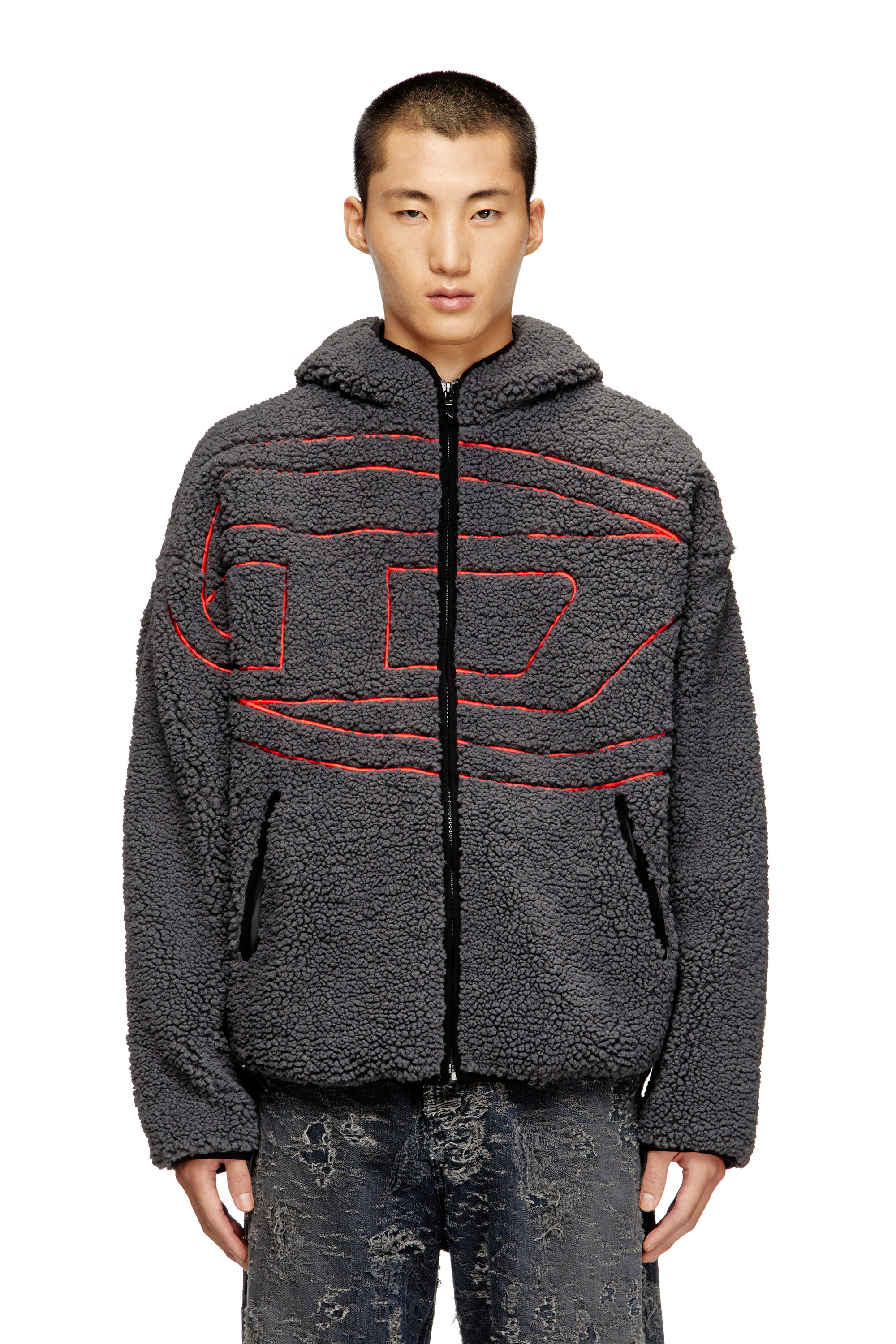 Diesel - S-ZAT, Man's Teddy hoodie sweatshirt in Dark grey - 1