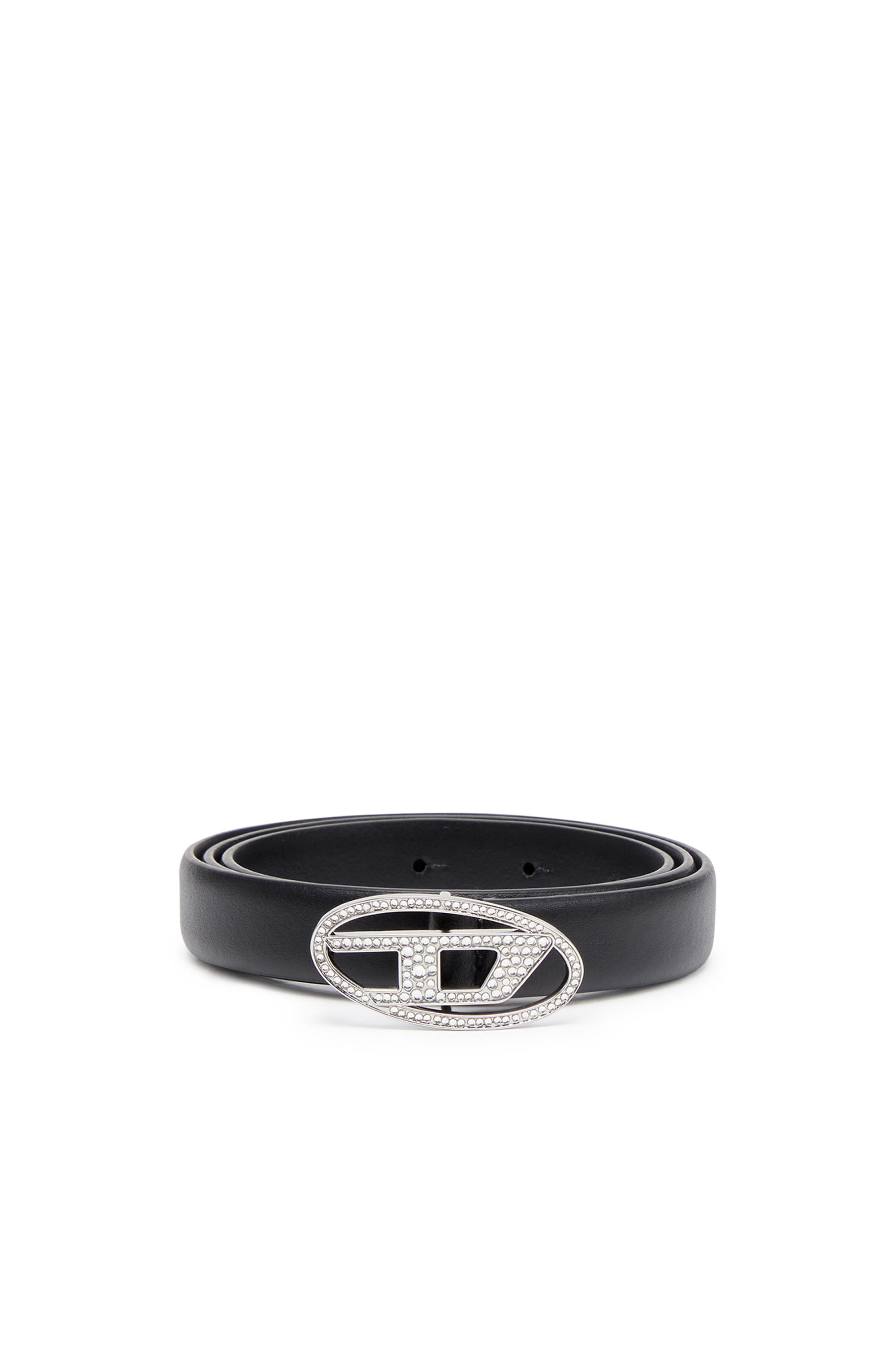 Diesel - 1.9cm slim leather belt with crystal buckle - Belts - Woman - Black