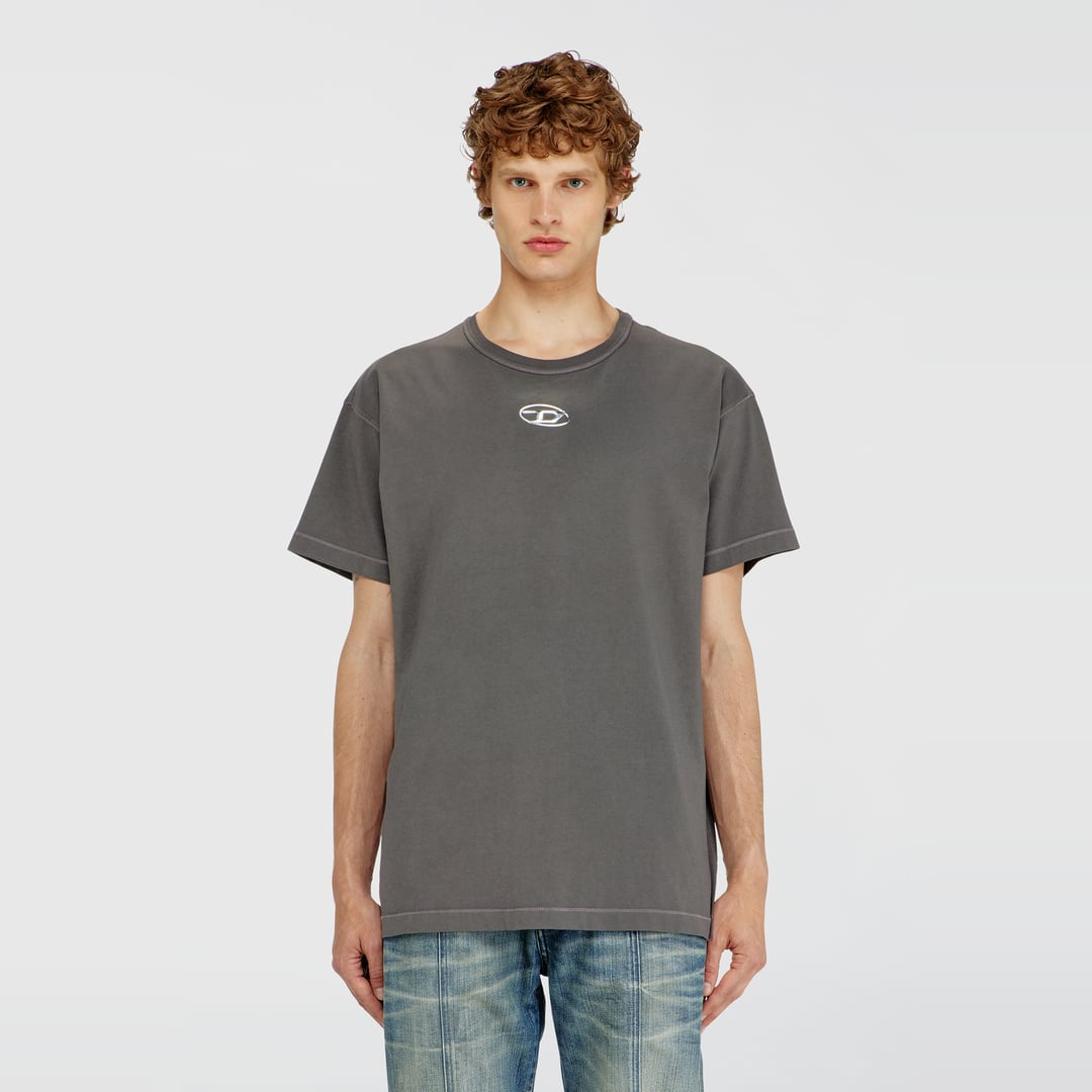 Diesel - Light cotton T-shirt with metallic Oval D logo - T-Shirts - Man - Grey