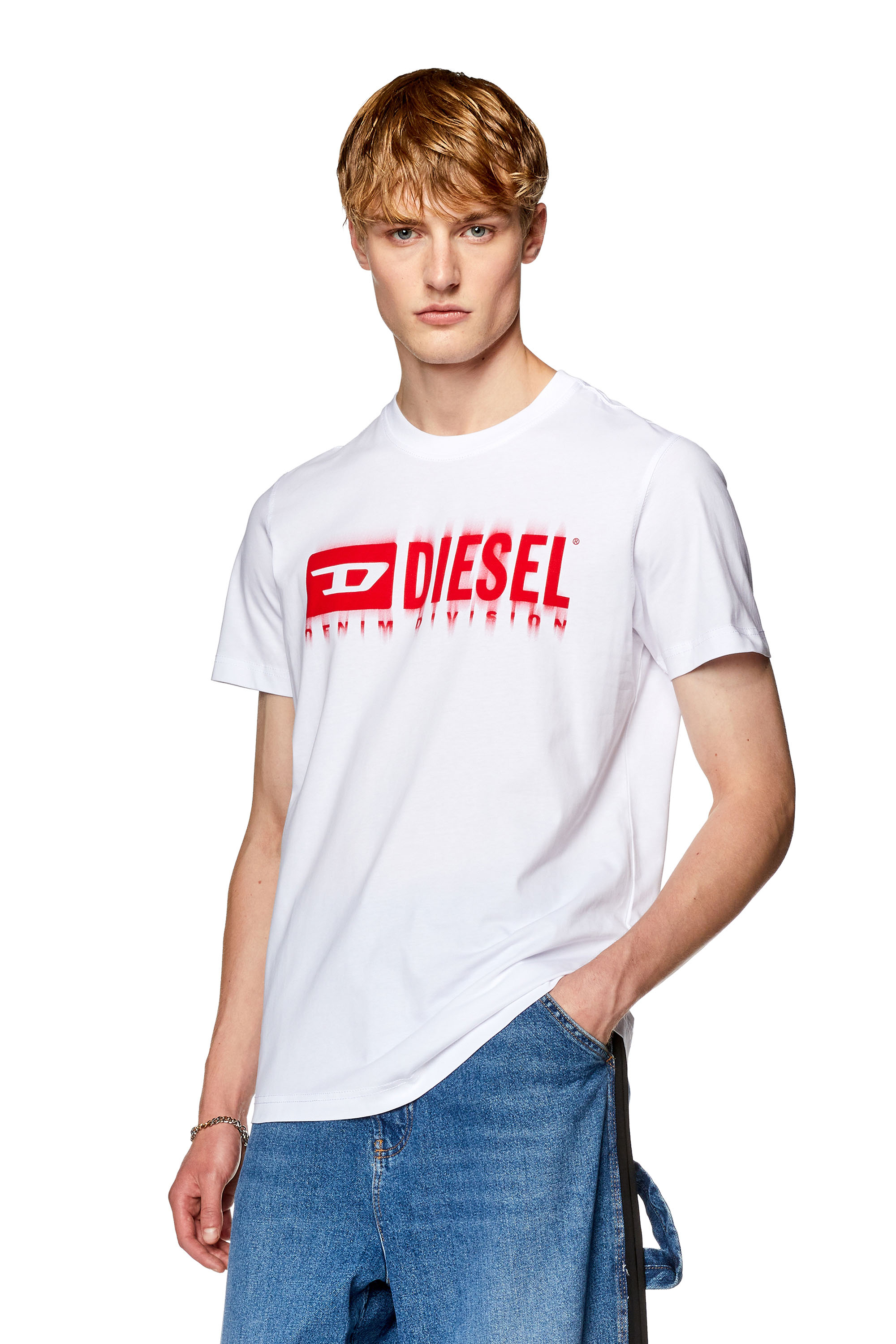 Diesel - T-shirt con stampa logo sfumata - T-Shirts - Uomo - Bianco