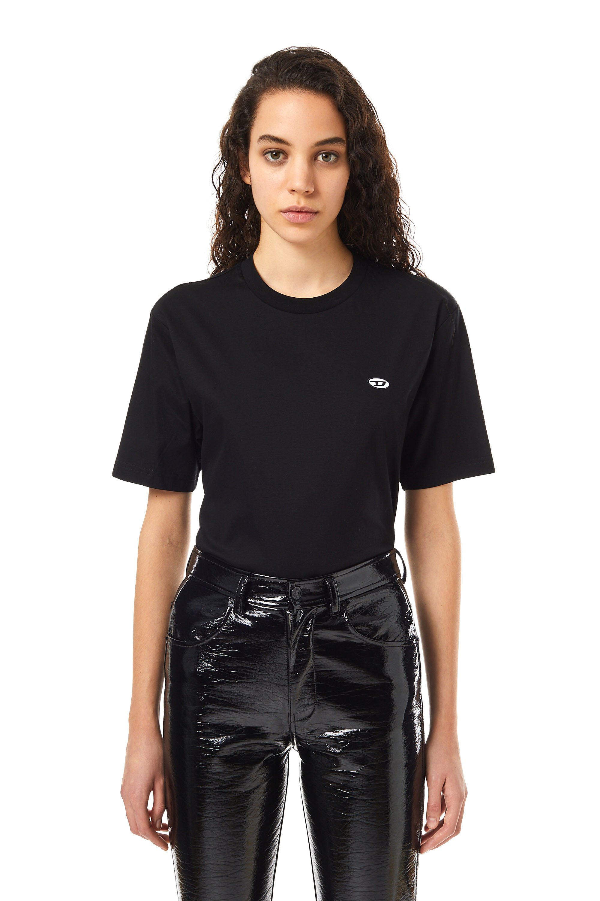 Diesel - Camiseta con parche oval D - Camisetas - Mujer - Negro