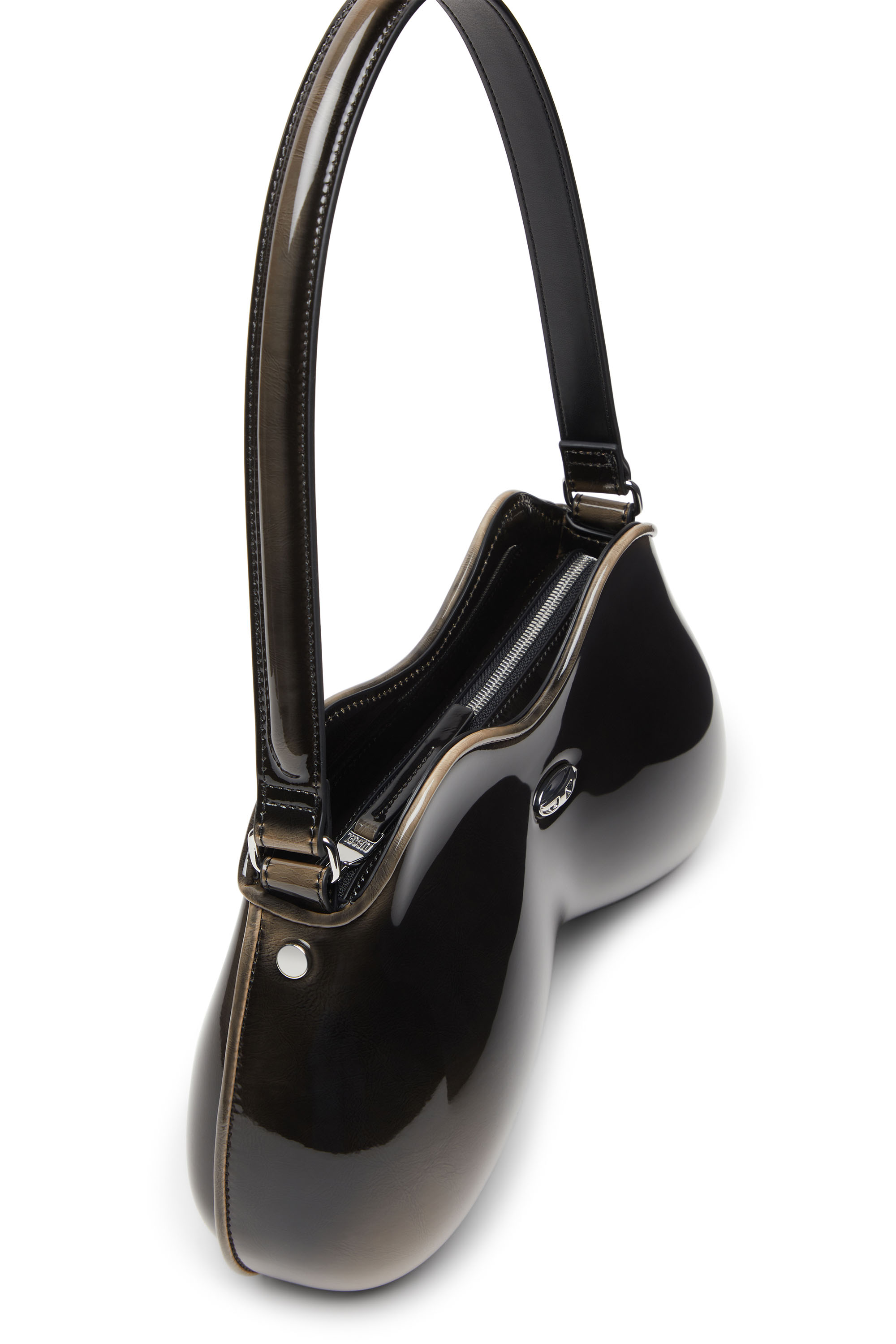 Diesel - DOUBLE-D SHOULDER, Woman's Double-D-Rigid shoulder bag in d&eacute;grad&eacute; glossy PU in Black/Bronze - 5