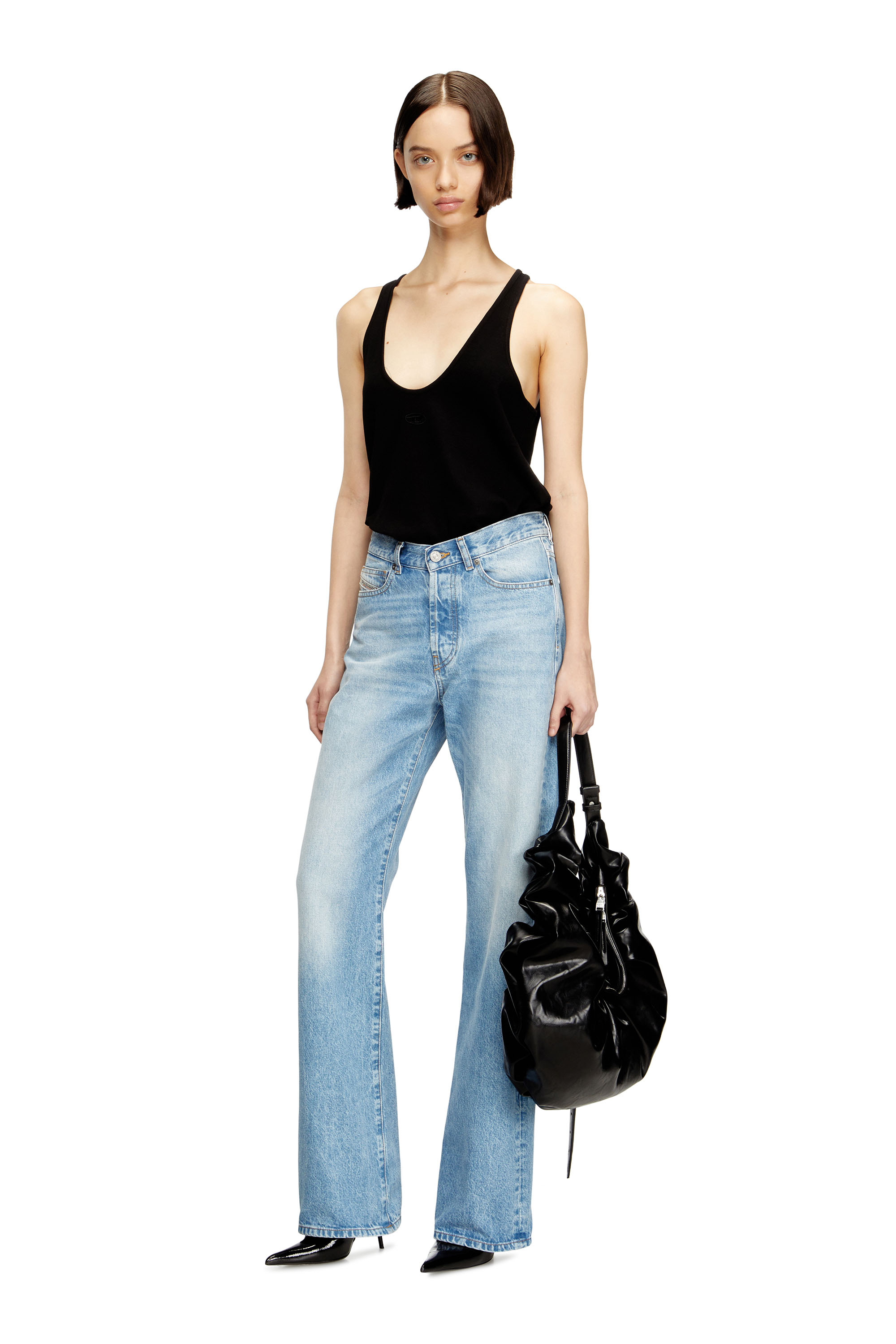 Diesel - T-IPSYA-LKDS, Woman's Ribbed tank with Oval D in Black - 2