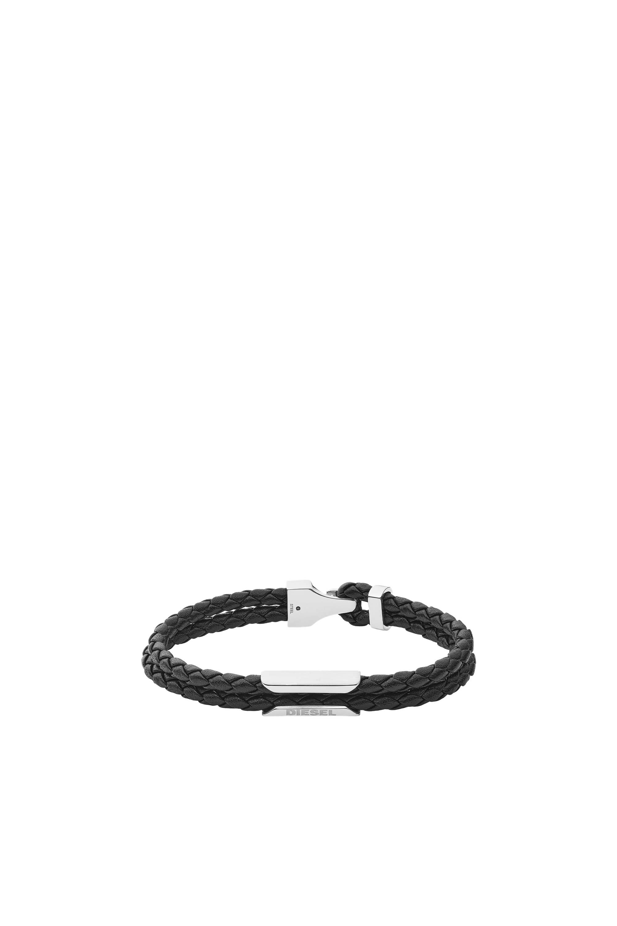 Diesel - Geflochtenes zweireihiges Armband aus schwarzem Leder - Armbänder - Herren - Schwarz