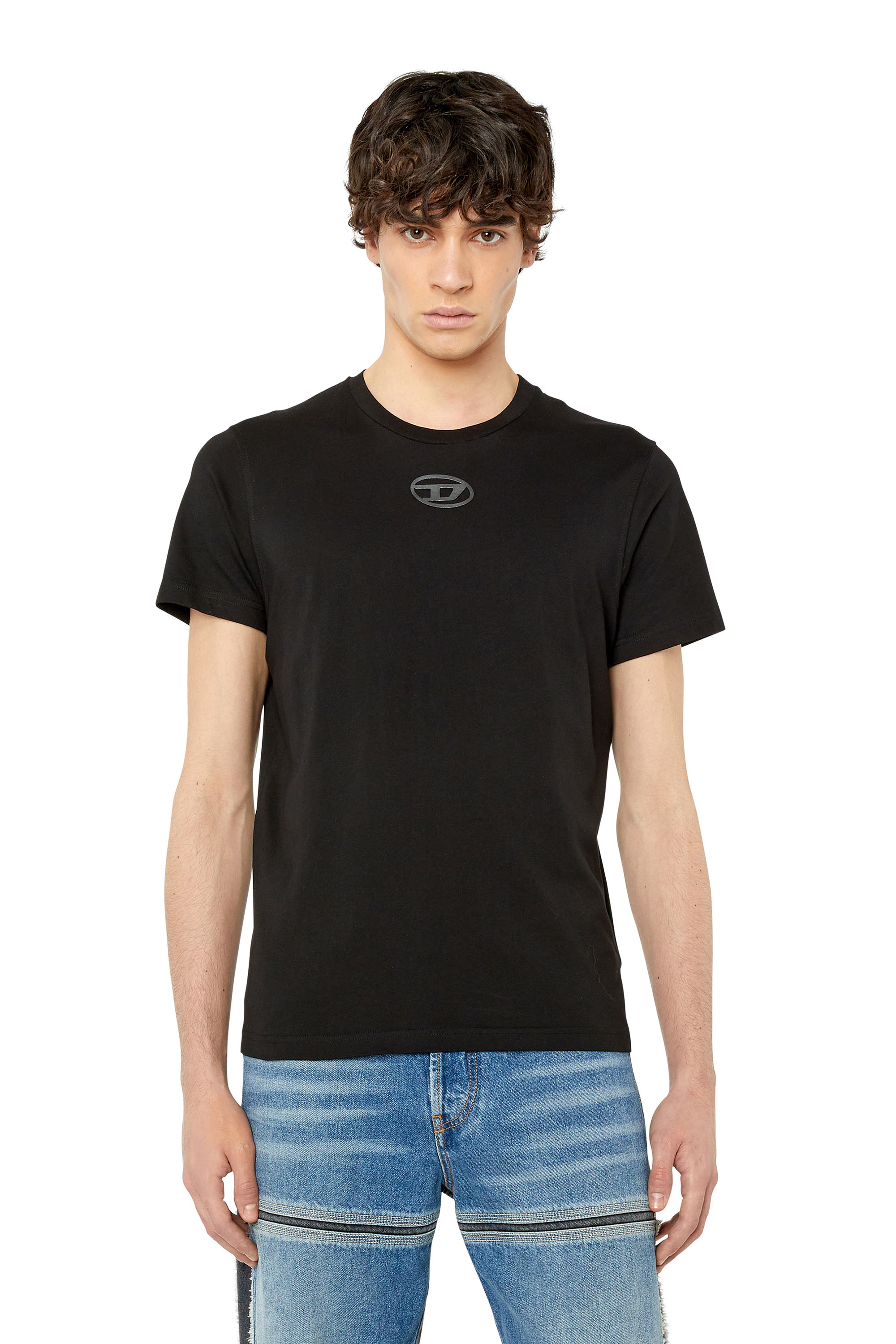 Diesel - T-shirt with raised oval D logo - T-Shirts - Man - Black