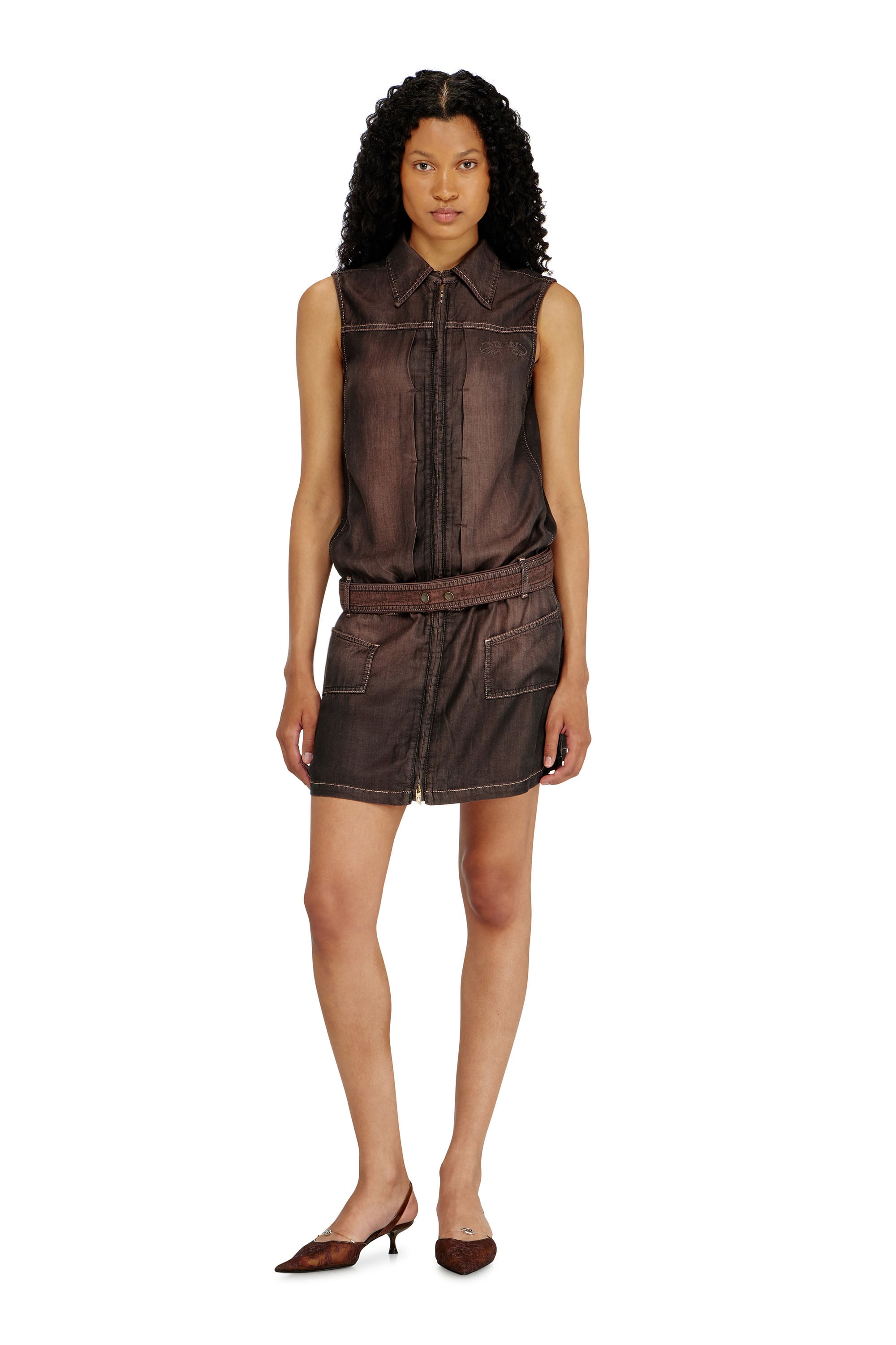 Diesel - Minidress in fluid coated denim - Dresses - Woman - Brown