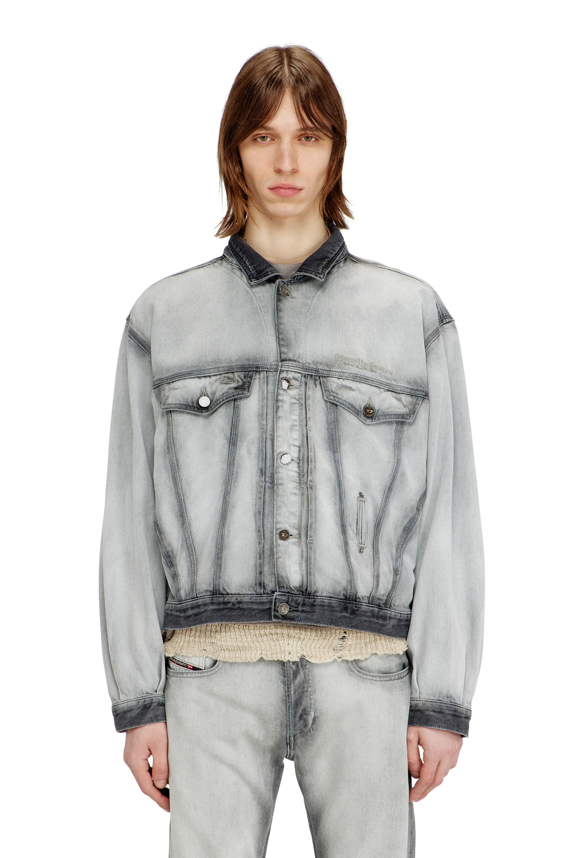 Diesel Unisex Grey - Trucker Jacket In Soft Skeleton Denim - Denim Jackets Extra Large
