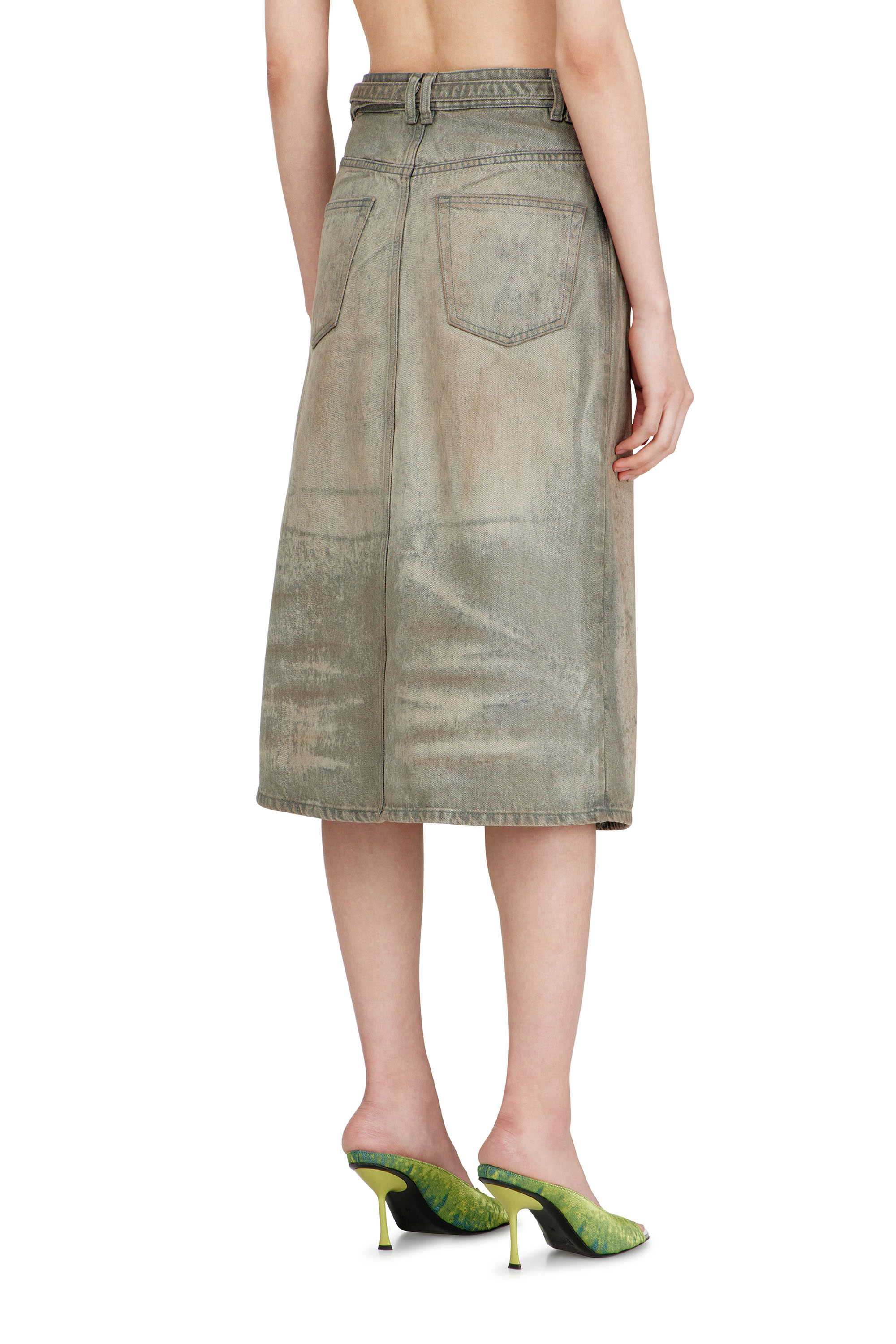 Diesel - DE-MORIKA-FSI, Woman's Midi skirt in cotton-hemp satin denim in Grey - 3