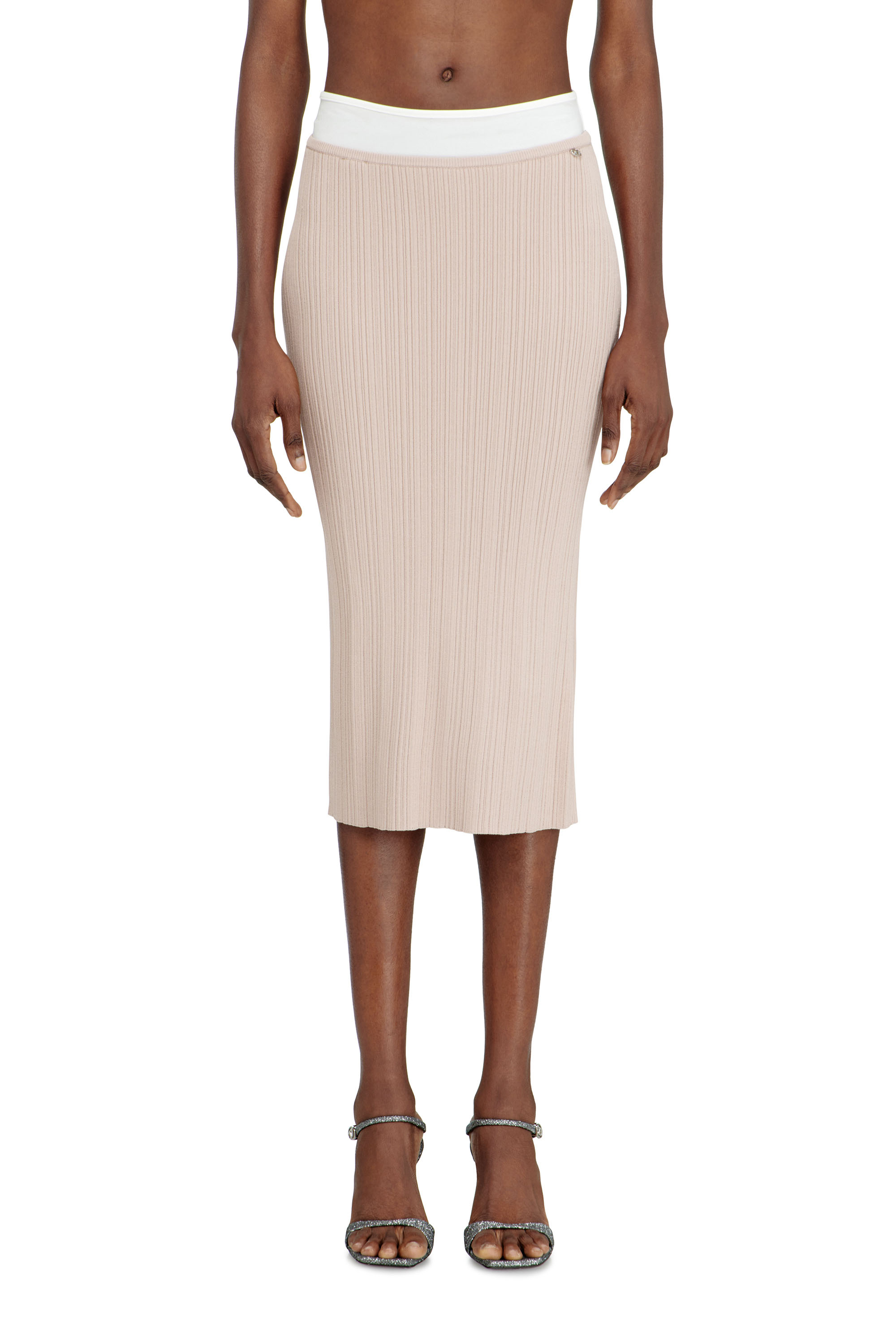 Diesel - M-ZINIA, Woman's Ribbed knit skirt with contrast waistband in Pink - 2