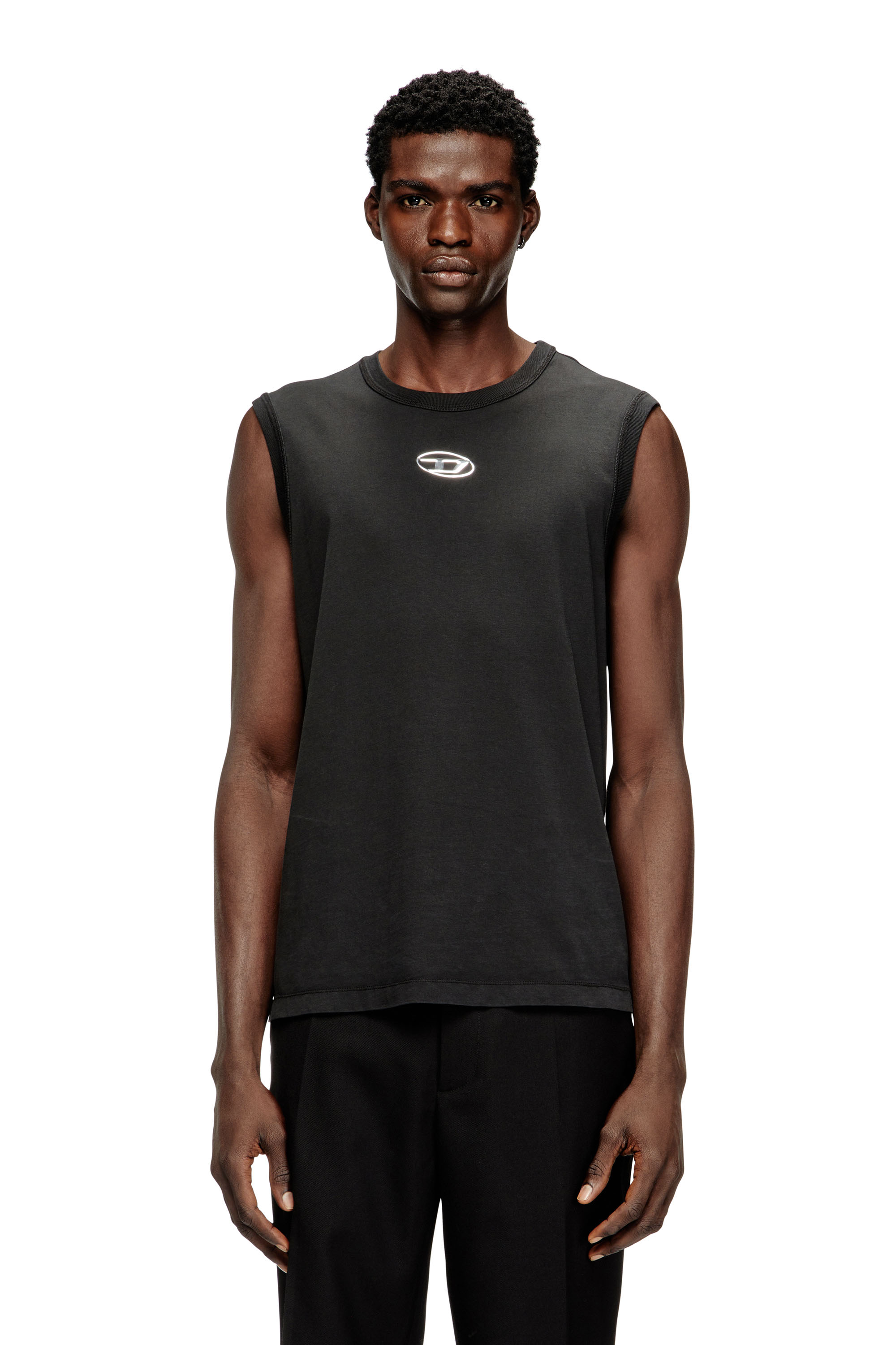 Diesel Herren Schwarz - Baumwoll-Tanktop Mit Ovalem D-Logo In Metallic-Optik - T-Shirts 3XL