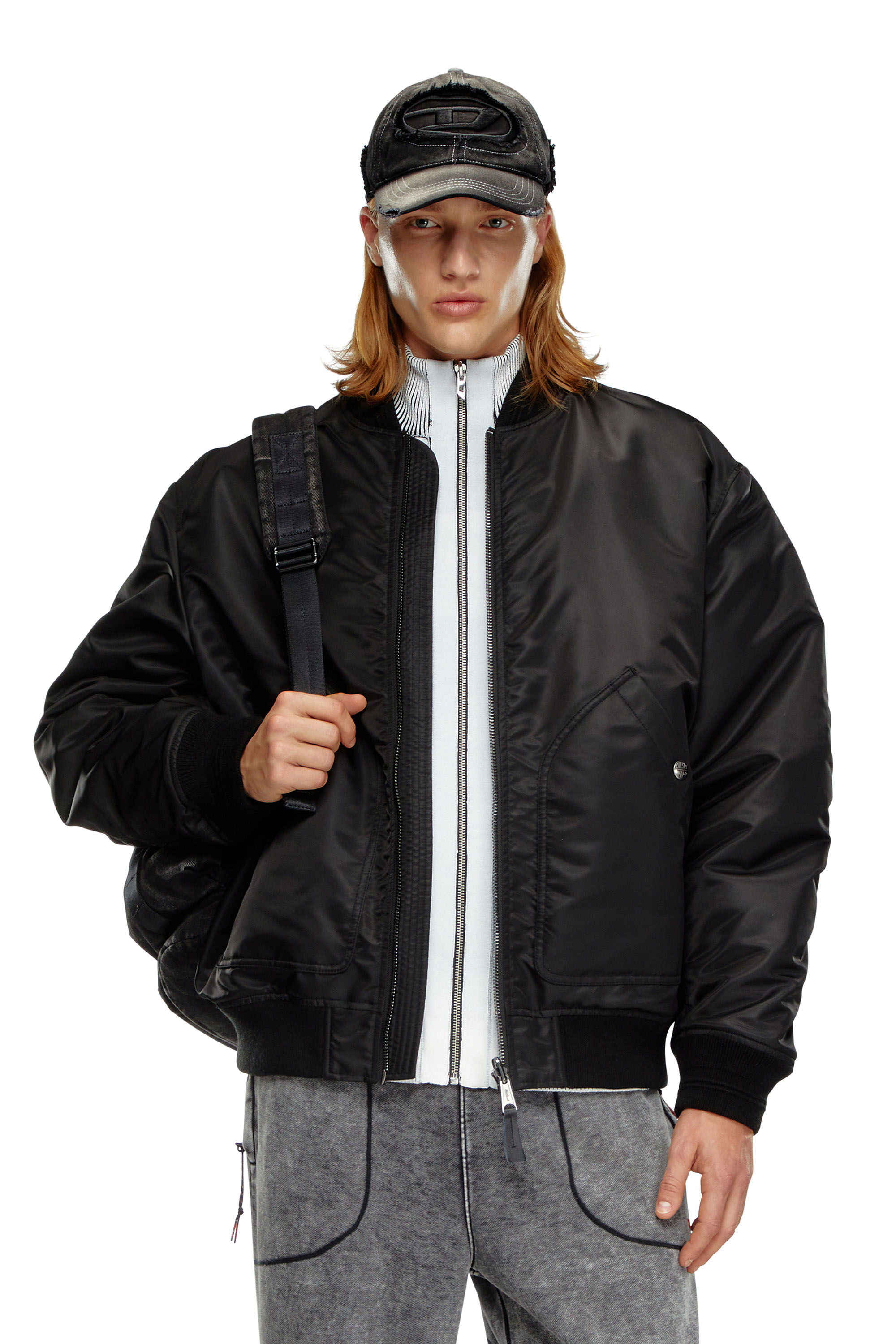 Shop Diesel Bomber In Padded Nylon With Oval D In Black