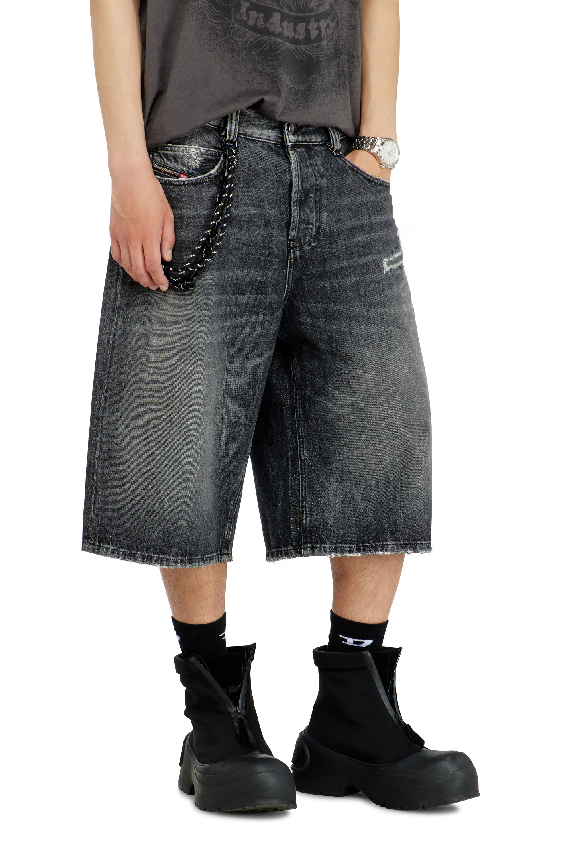 Diesel - D-ENIM-M-SHORT, Unisex's Denim relaxed shorts with abrasions in Dark grey - 4