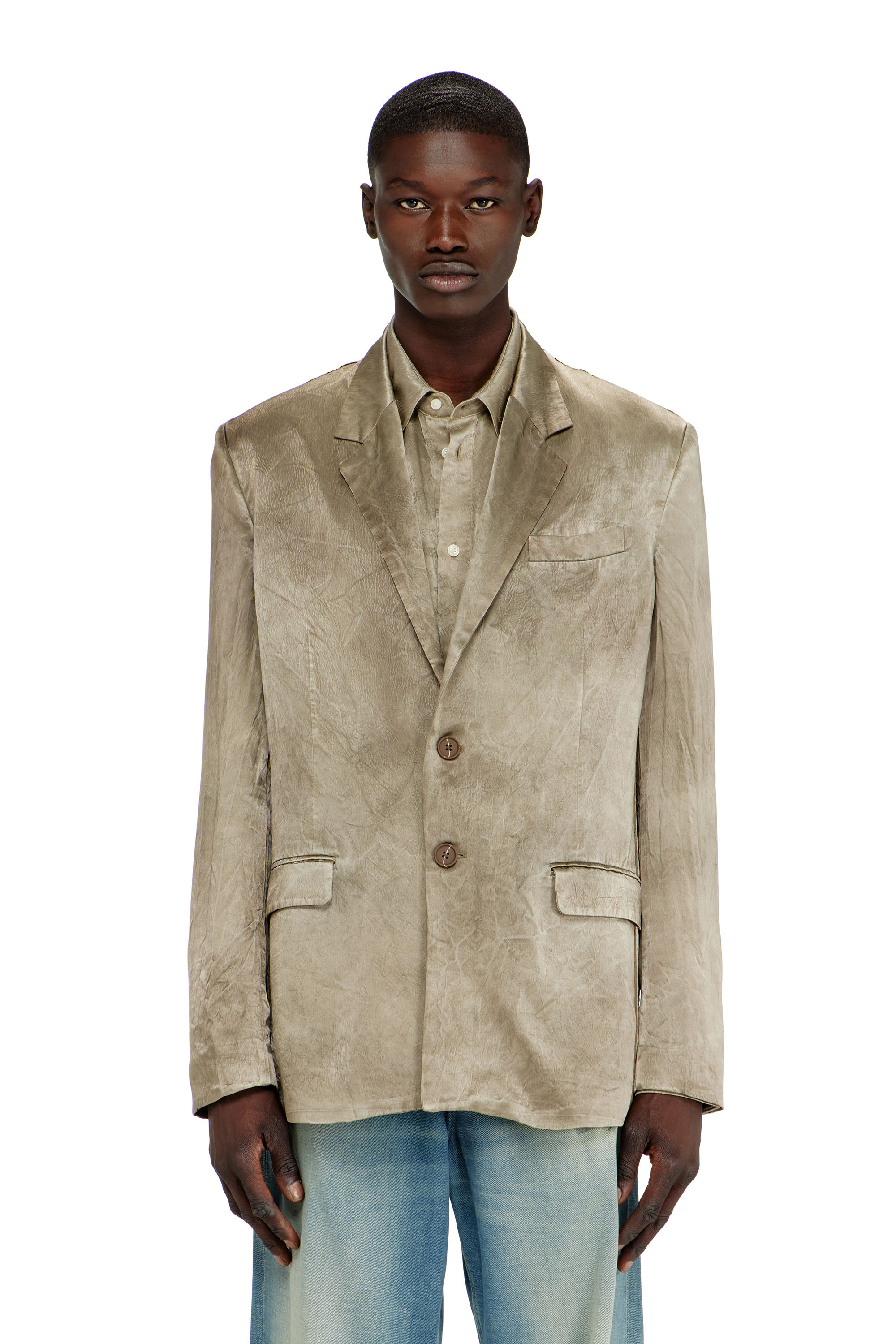 Diesel - Blazer in wrinkled satin - Jackets - Man - Brown