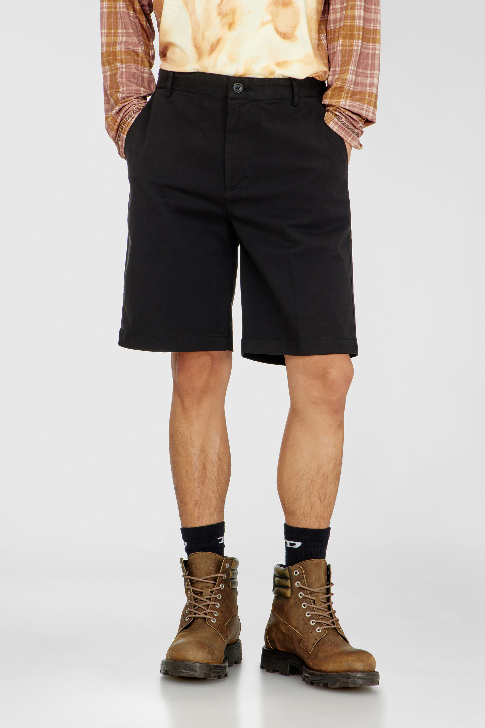 Diesel - Cotton shorts with tonal Oval D logo - Shorts - Man - Black