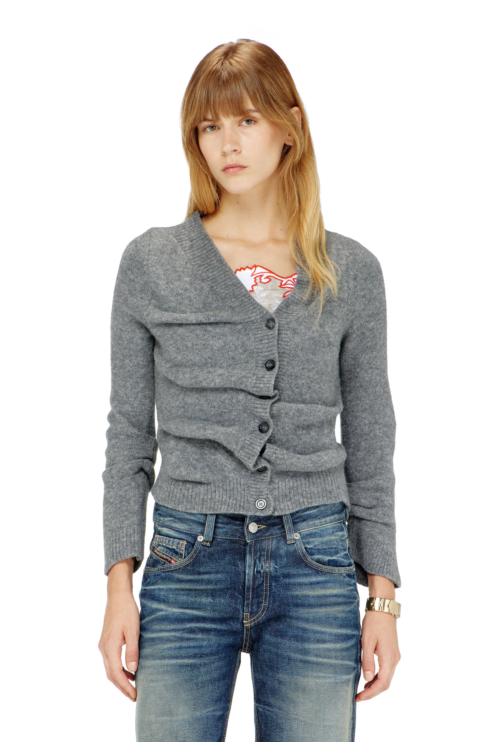 Diesel - Cropped cardigan in wrinkled boiled knit - Knitwear - Woman - Grey