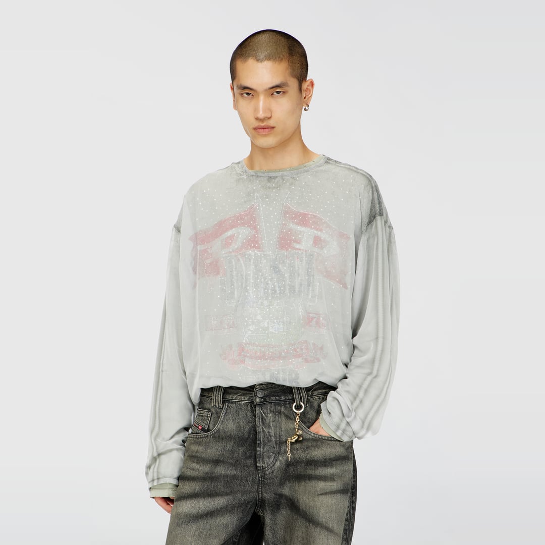 Diesel - Sheer chiffon top with concert graphics - T-Shirts - Man - Grey