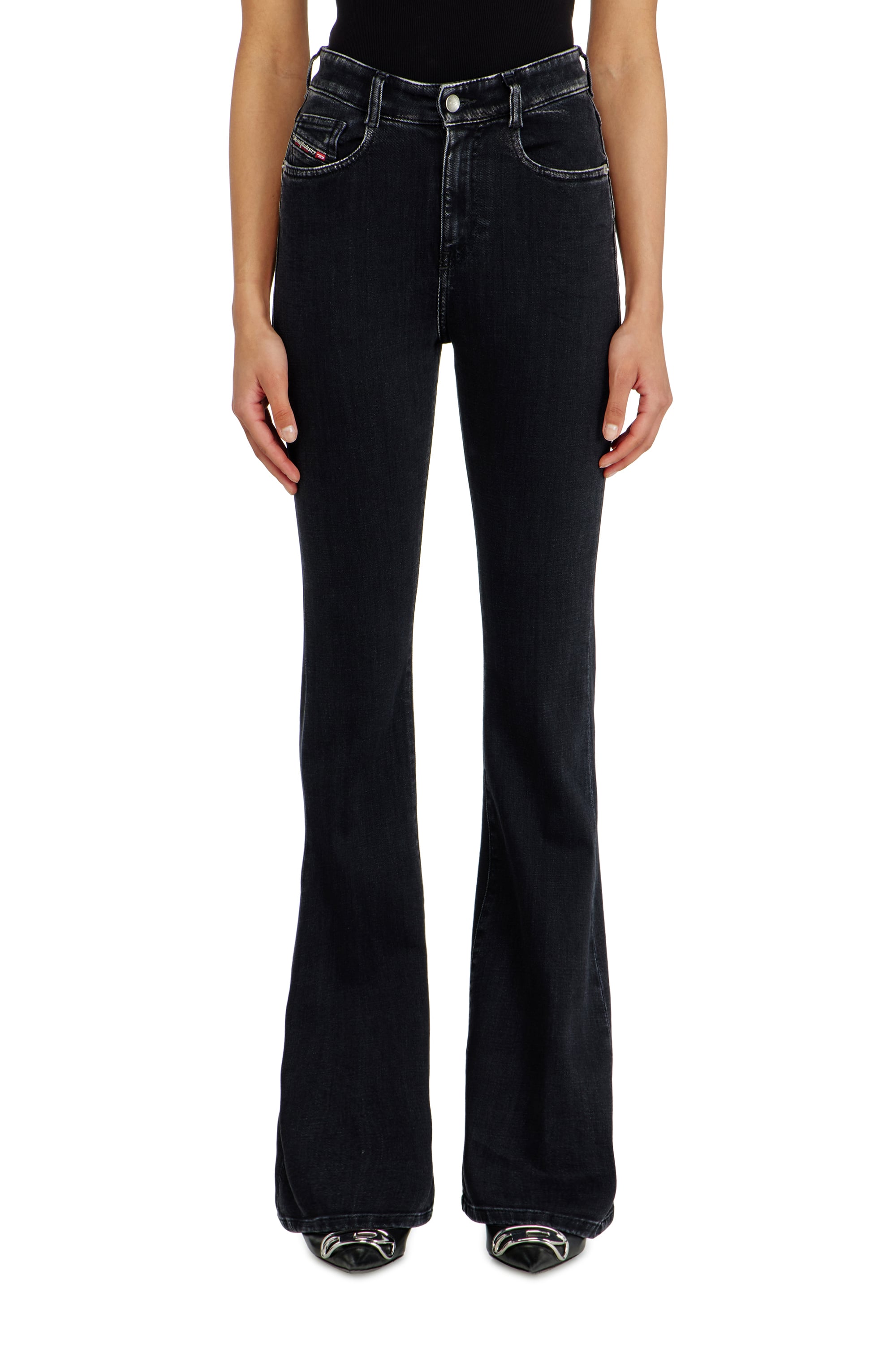 Diesel Damen Schwarz Bootcut Jeans High Waist 1973 D-Partt, /Dunkelgrau, Reißverschluss Größe 27