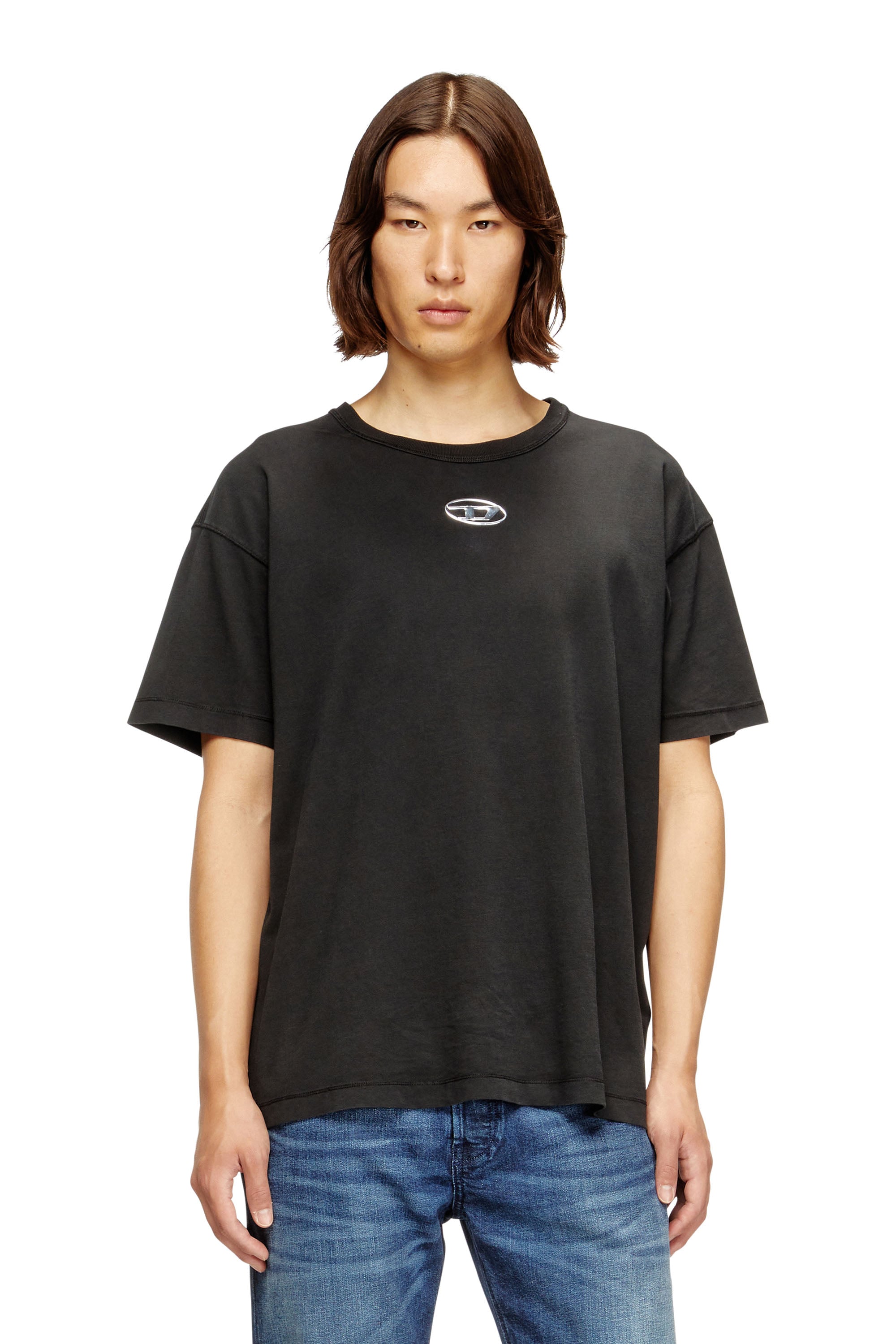 Diesel - Light cotton T-shirt with metallic Oval D logo - T-Shirts - Man - Black