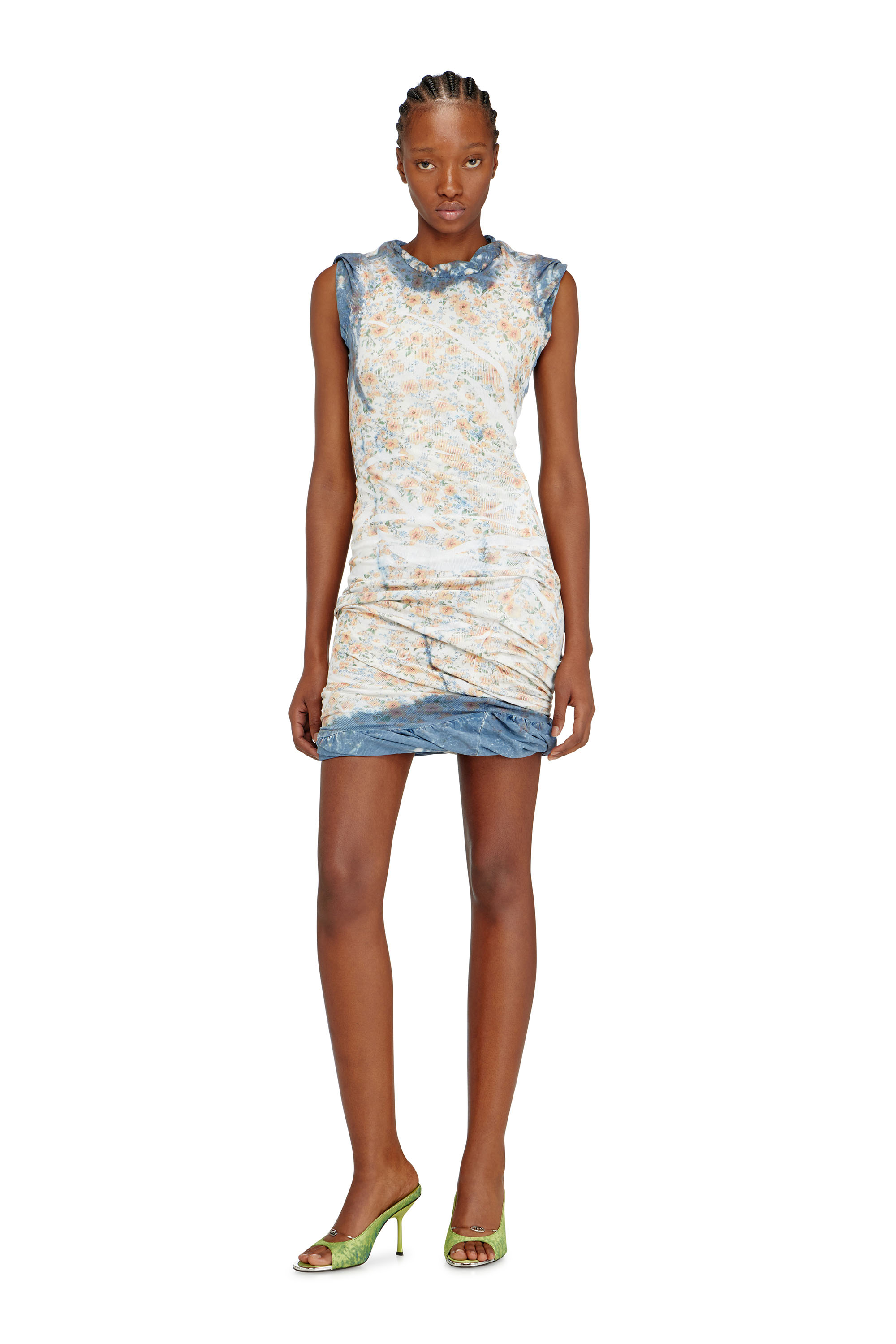Diesel - D-AYANA, Woman's Layered short dress with floral X-ray effect in Beige/Blue - 2