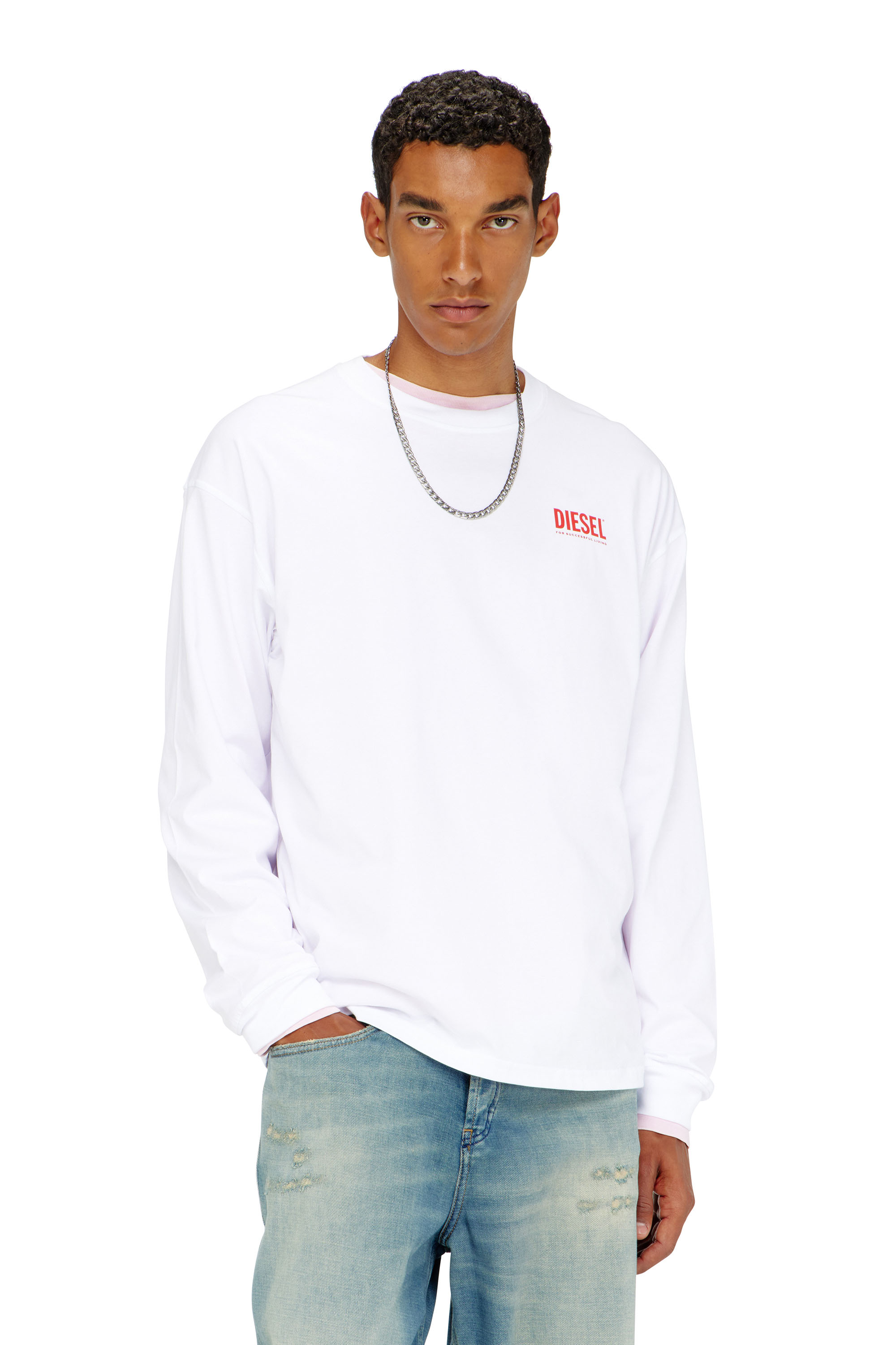 Diesel - Relaxed long-sleeve T-shirt with Biscotto logo - T-Shirts - Man - White