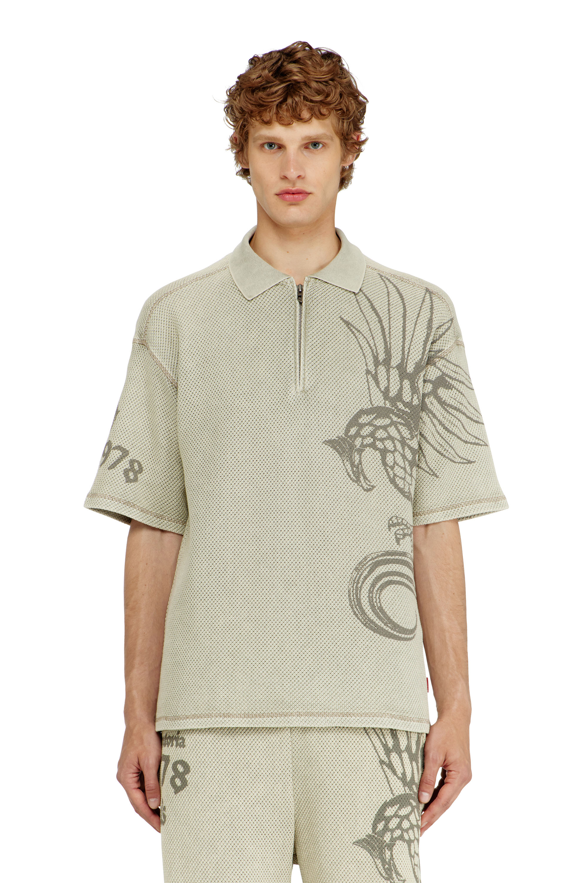 Diesel - Mesh-jacquard polo shirt with Phoenix print - Polos - Man - Beige