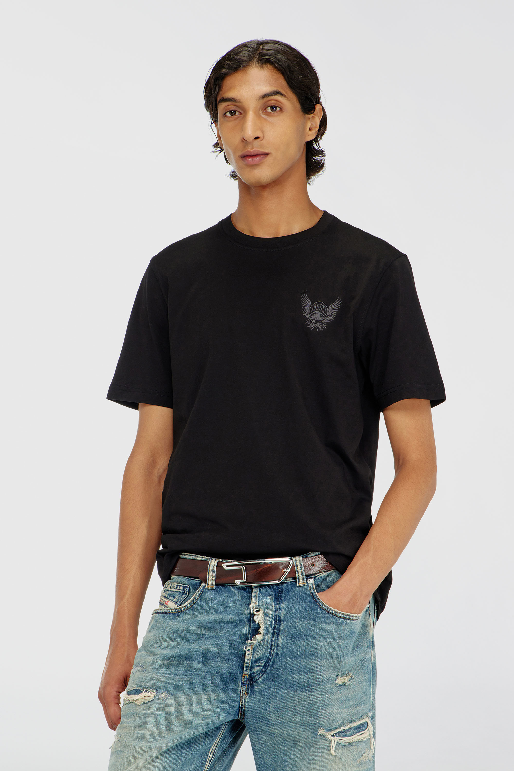 Diesel - Cotton T-shirt with chest logo motif - T-Shirts - Man - Black