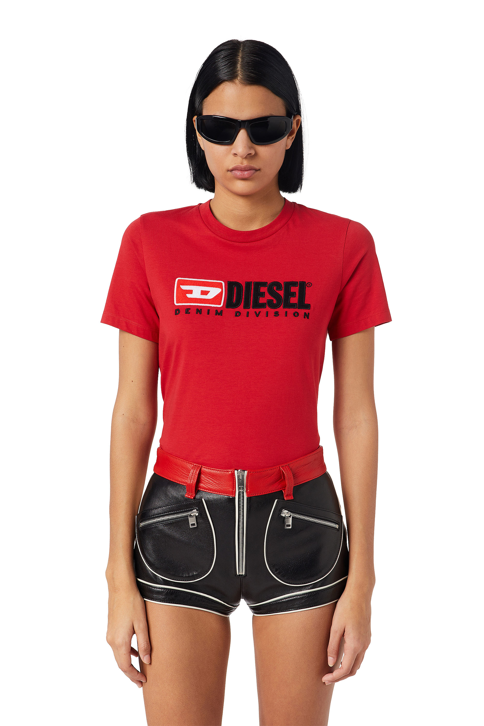 Diesel - T-shirt con applicazioni in pile - T-Shirts - Donna - Rosso