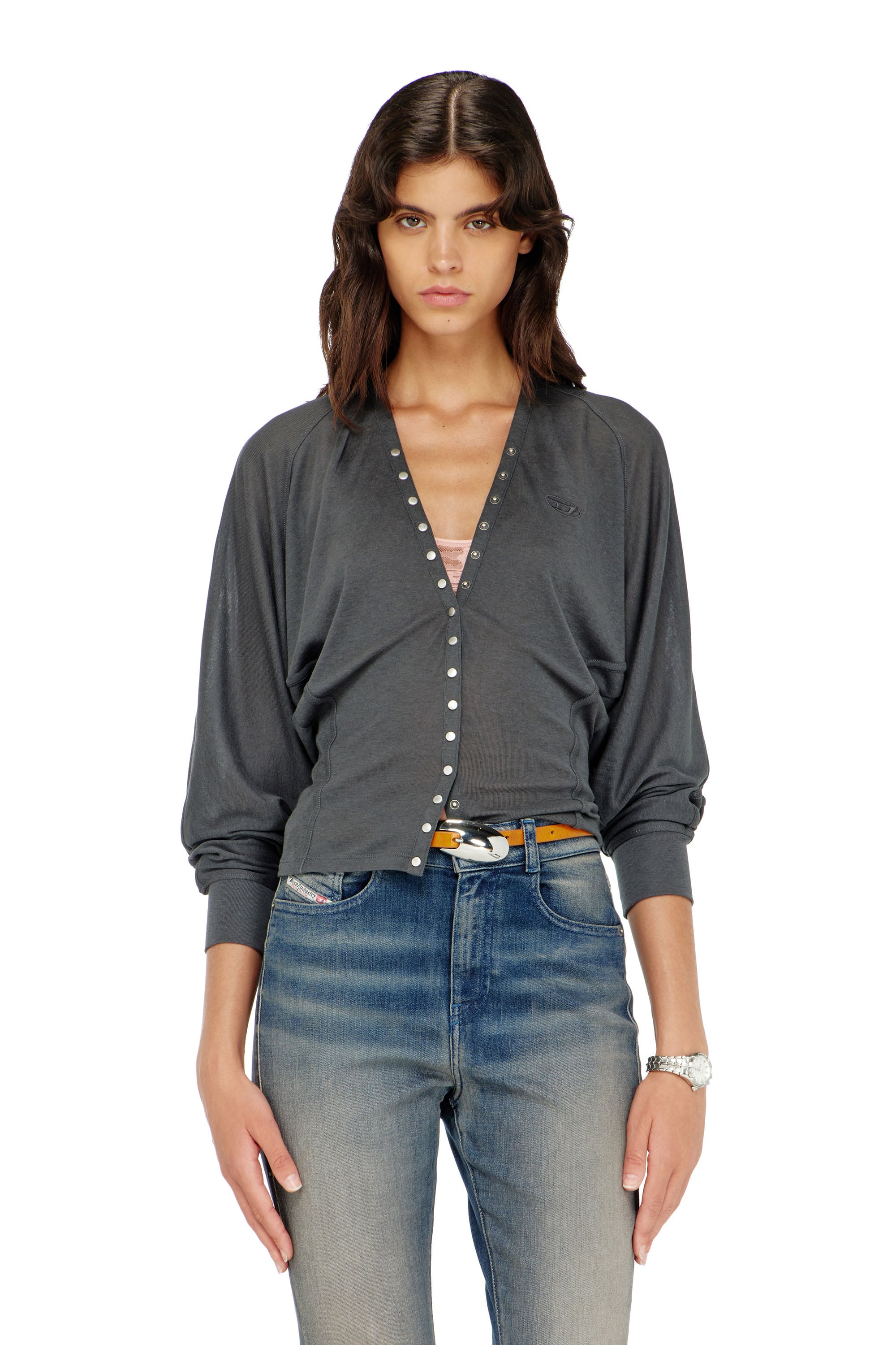 Diesel - Tencel-blend cardigan top with batwing sleeves - Tops - Woman - Grey