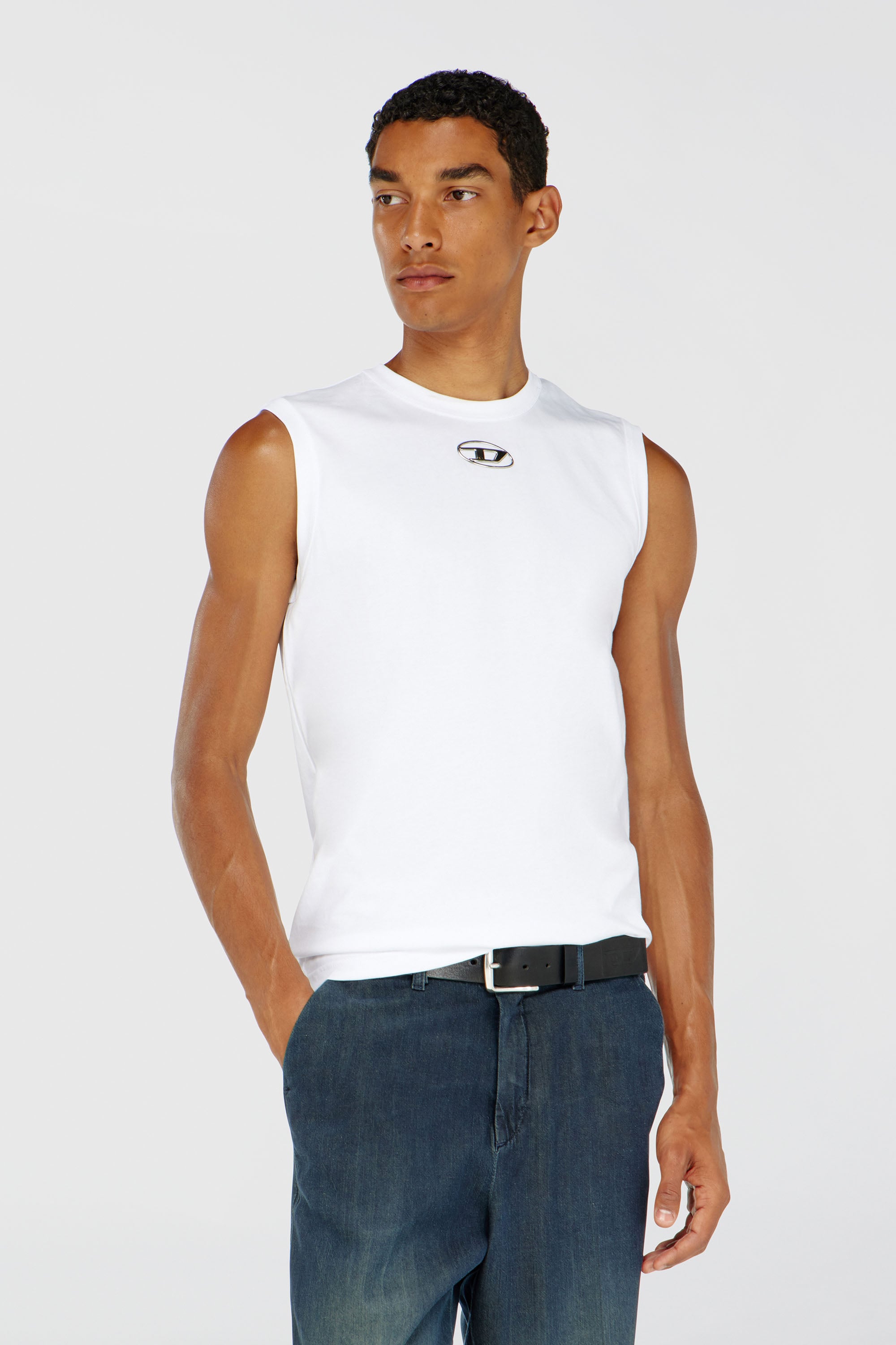 Diesel – Tank top with metallic Oval D – T-Shirts – Man – White