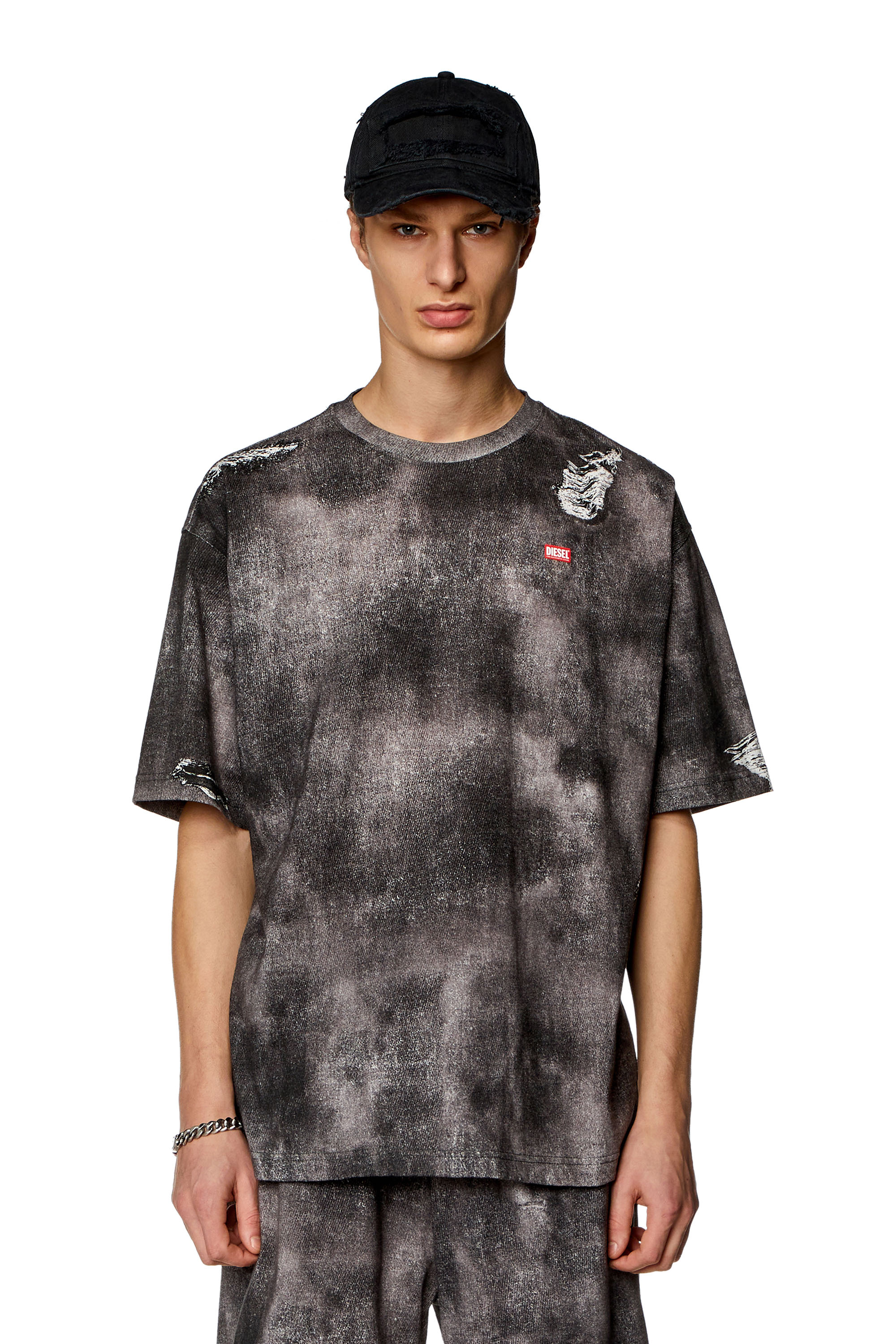 Diesel - T-shirt with trompe l'oeil denim print - T-Shirts - Man - Black