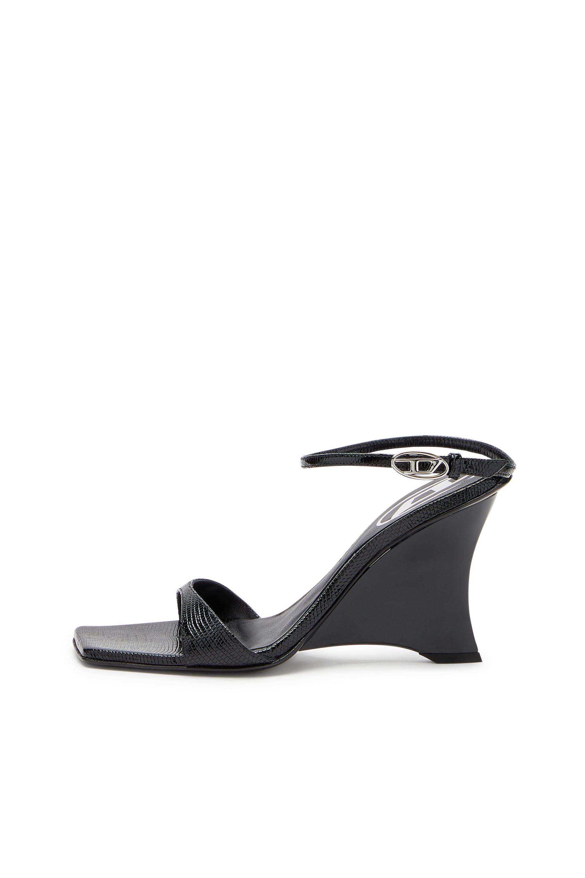 Diesel - D-AMBER SANDAL WEDGE, Woman's D-Amber-Wedge sandals in lizard-effect leather in Black - 7