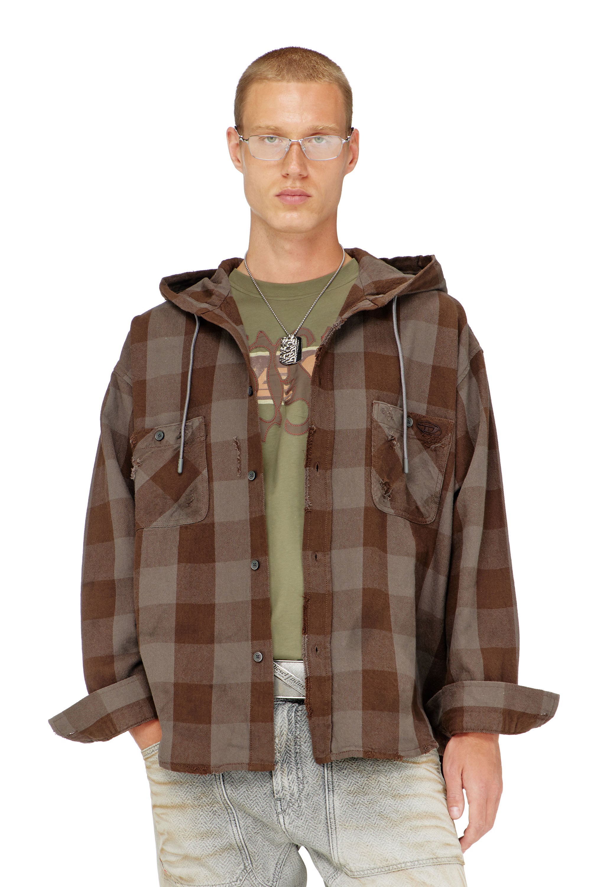 Diesel Herren - Kapuzenshirt Aus Distressed Kariertem Flanell - Hemden Größe 46