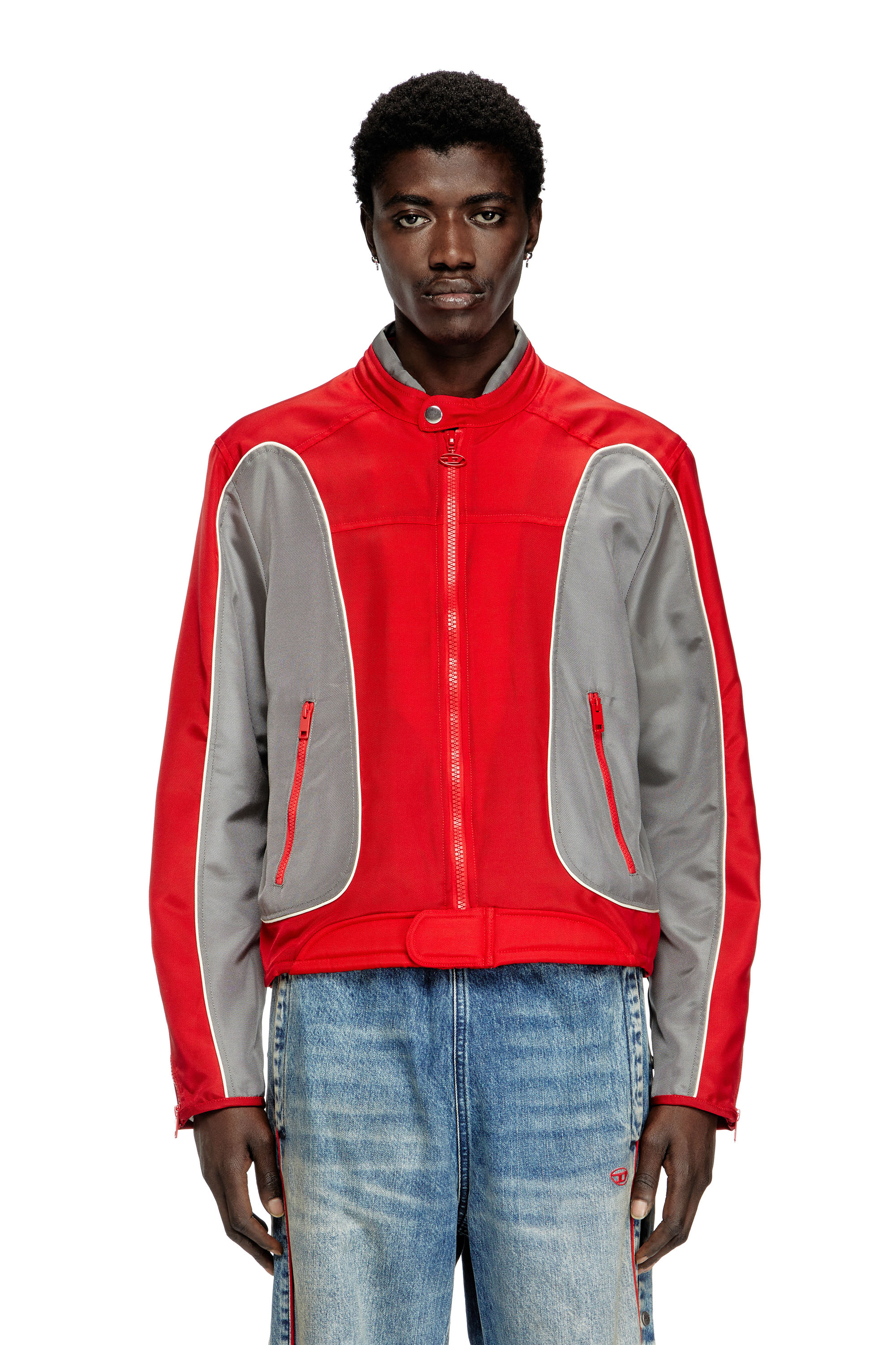 Diesel Colour-block Biker Jacket With Piping In Tobedefined