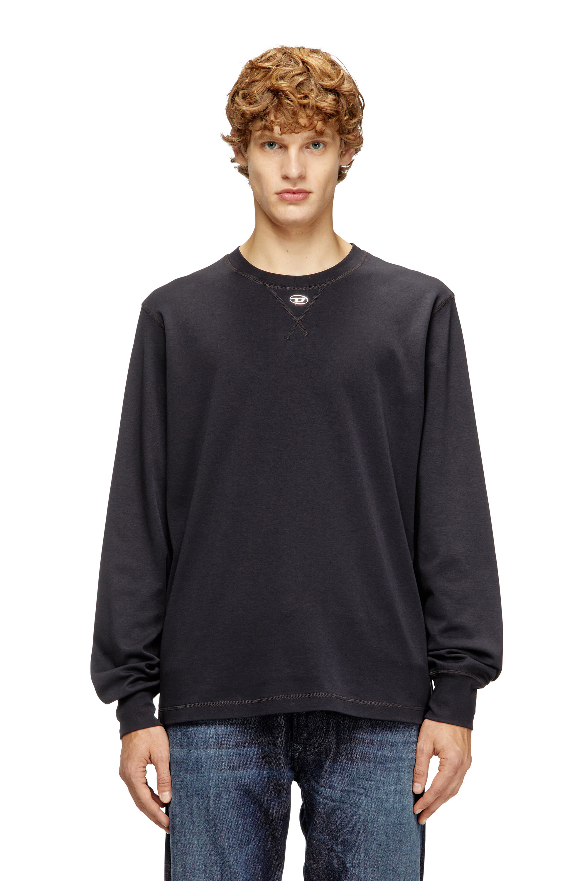 Diesel Men's Grey - Cotton Long-Sleeve T-Shirt With Oval D - T-Shirts - Man Large