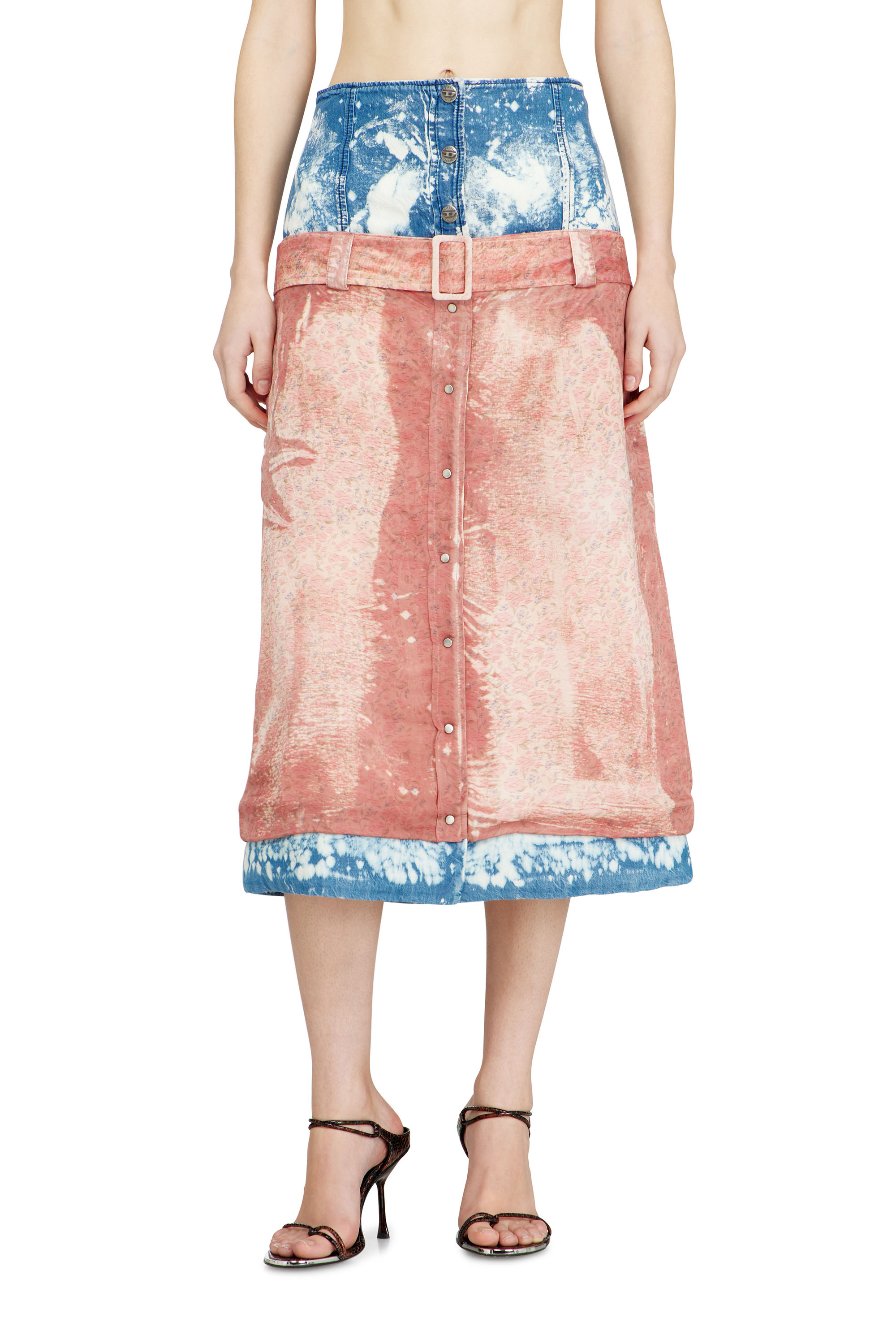 Diesel Mulher Multicolor - Midi Skirt With Layered Effect - Skirts - Woman Tamanho 42