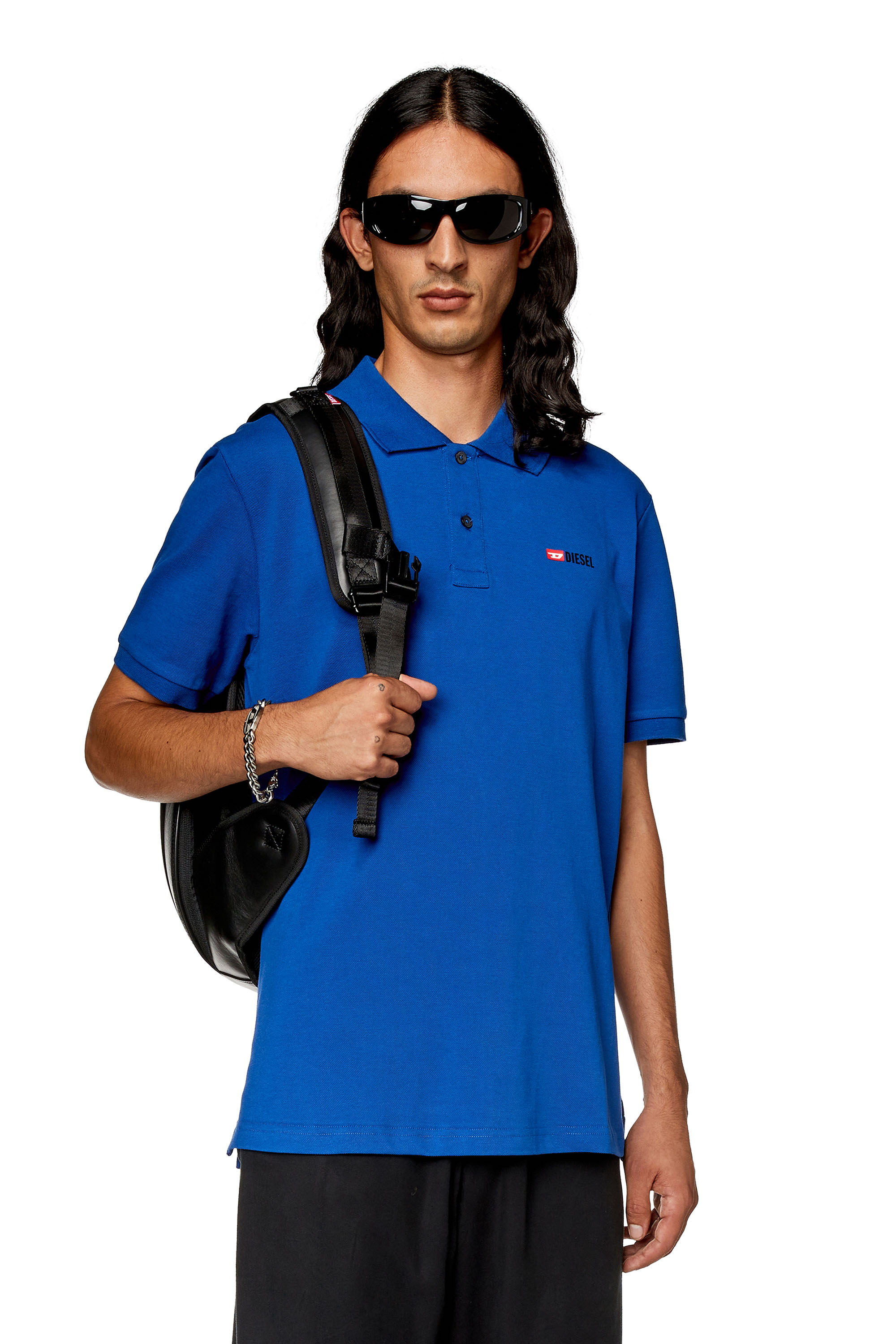 Diesel - Polo shirt with high-density logo print - Polos - Man - Blue