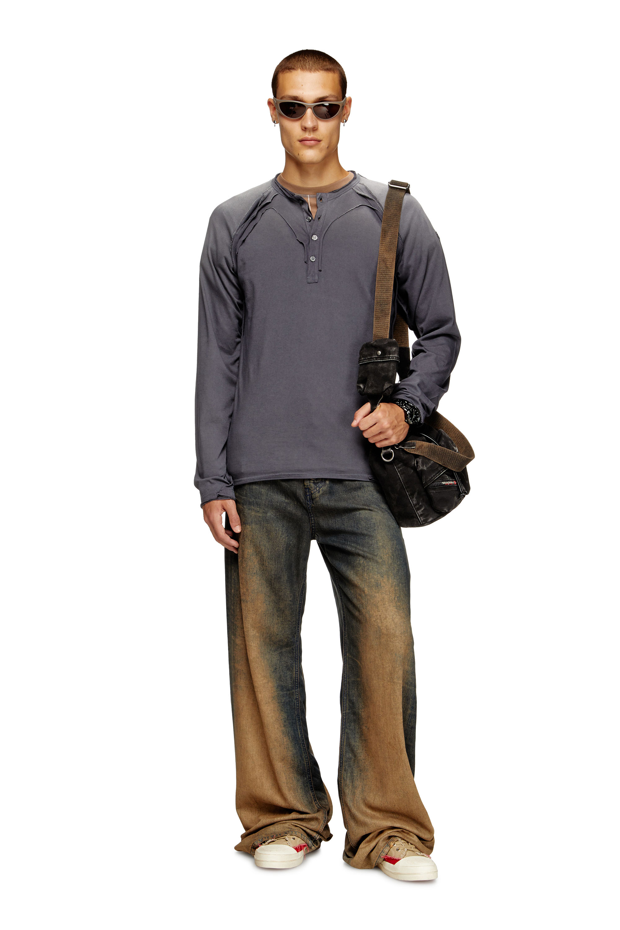 Diesel - T-RAWGY, Man's Long-sleeve T-shirt with peel-off effect in Grey - 1