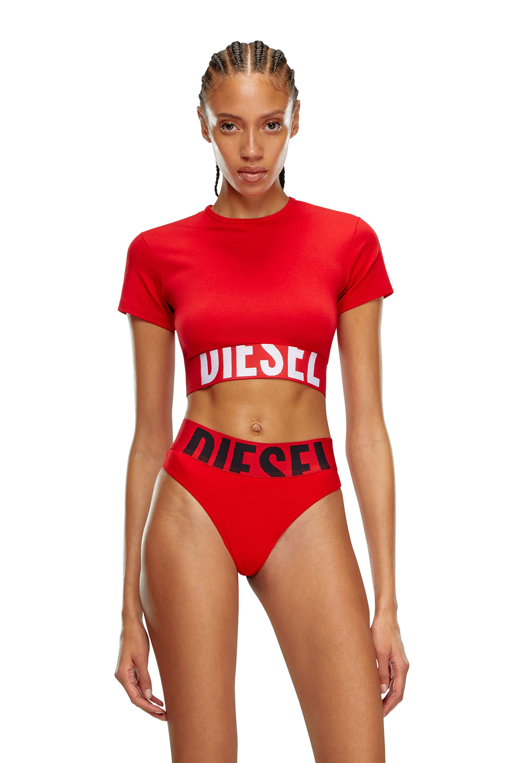 Diesel Sporty Cropped Top With Logo Band In Red
