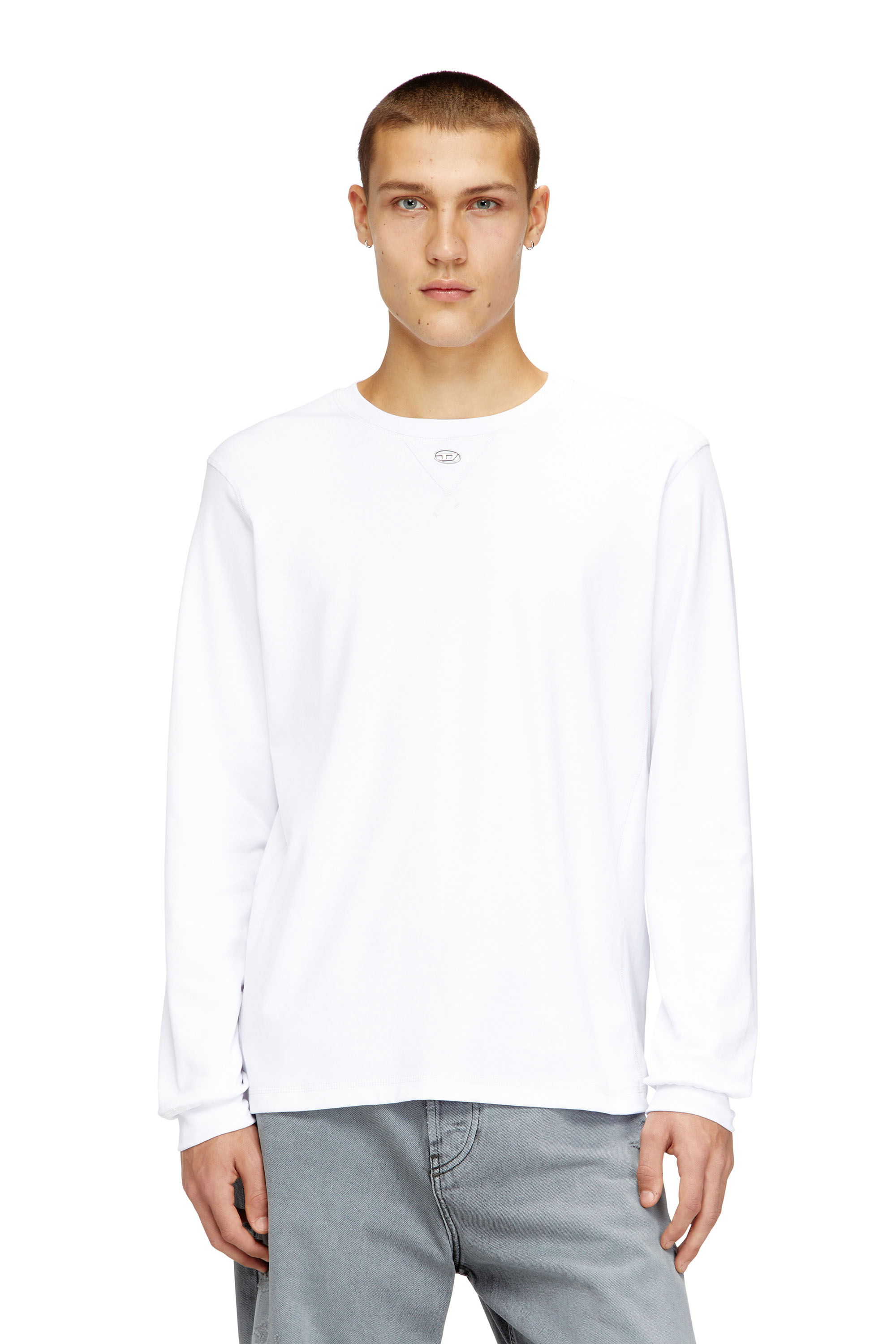 Diesel Herren Langarm T-Shirt Rundhalsausschnitt Weiß Baumwolle Gr. S