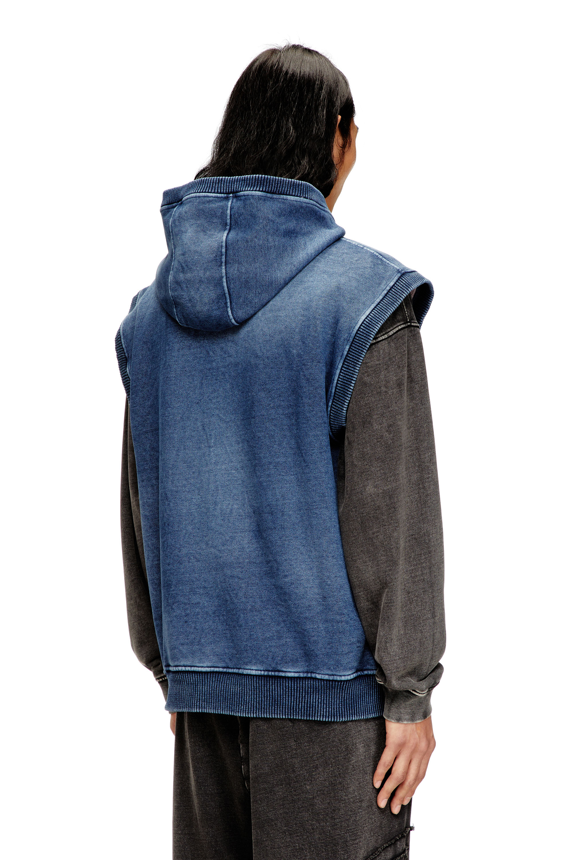 Diesel - S-HAKEL, Man's Teddy-lined sleeveless zip-up hoodie in Medium blue - 4