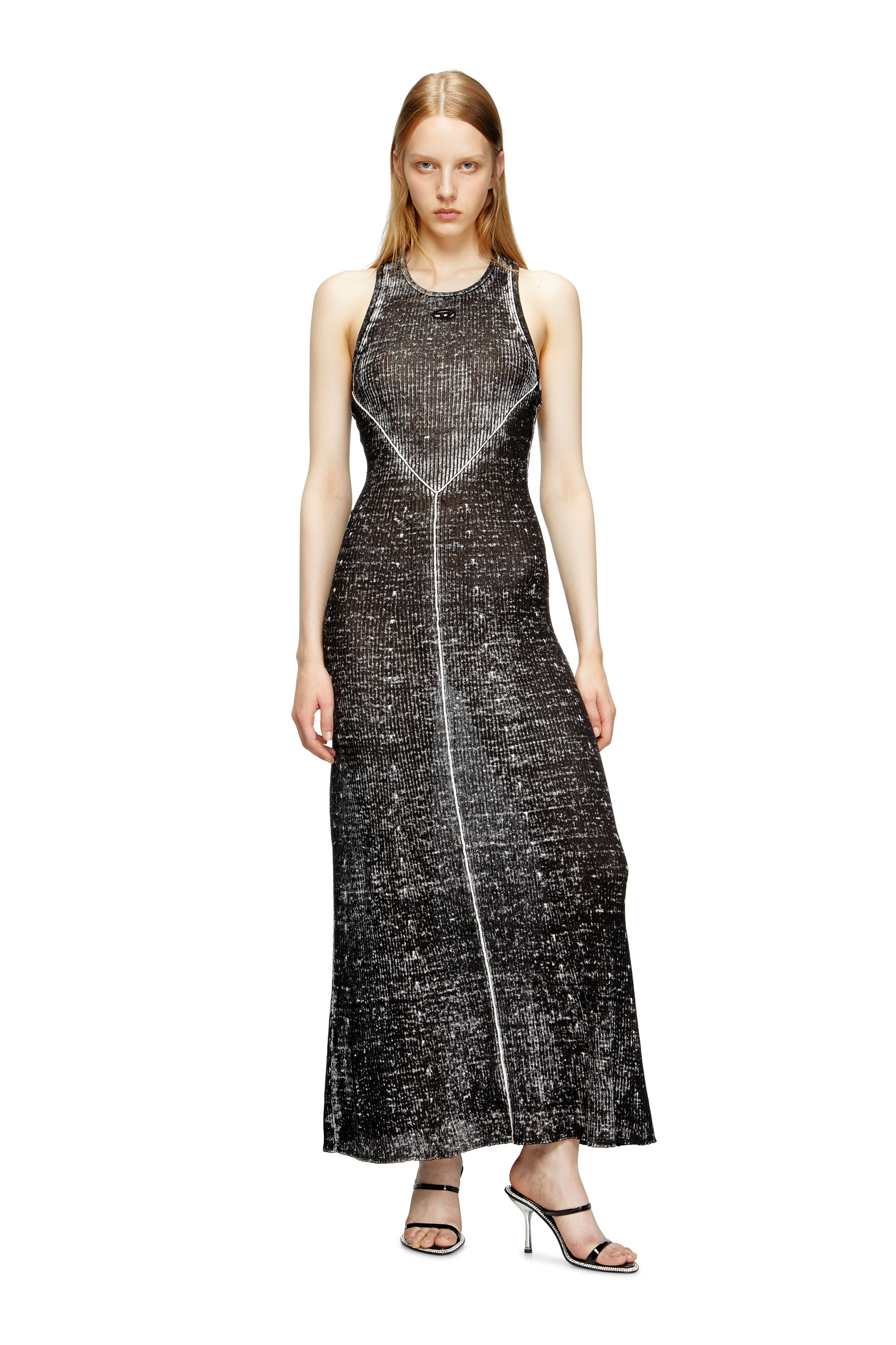 Linen-knit dress with cut-out logo - Dresses