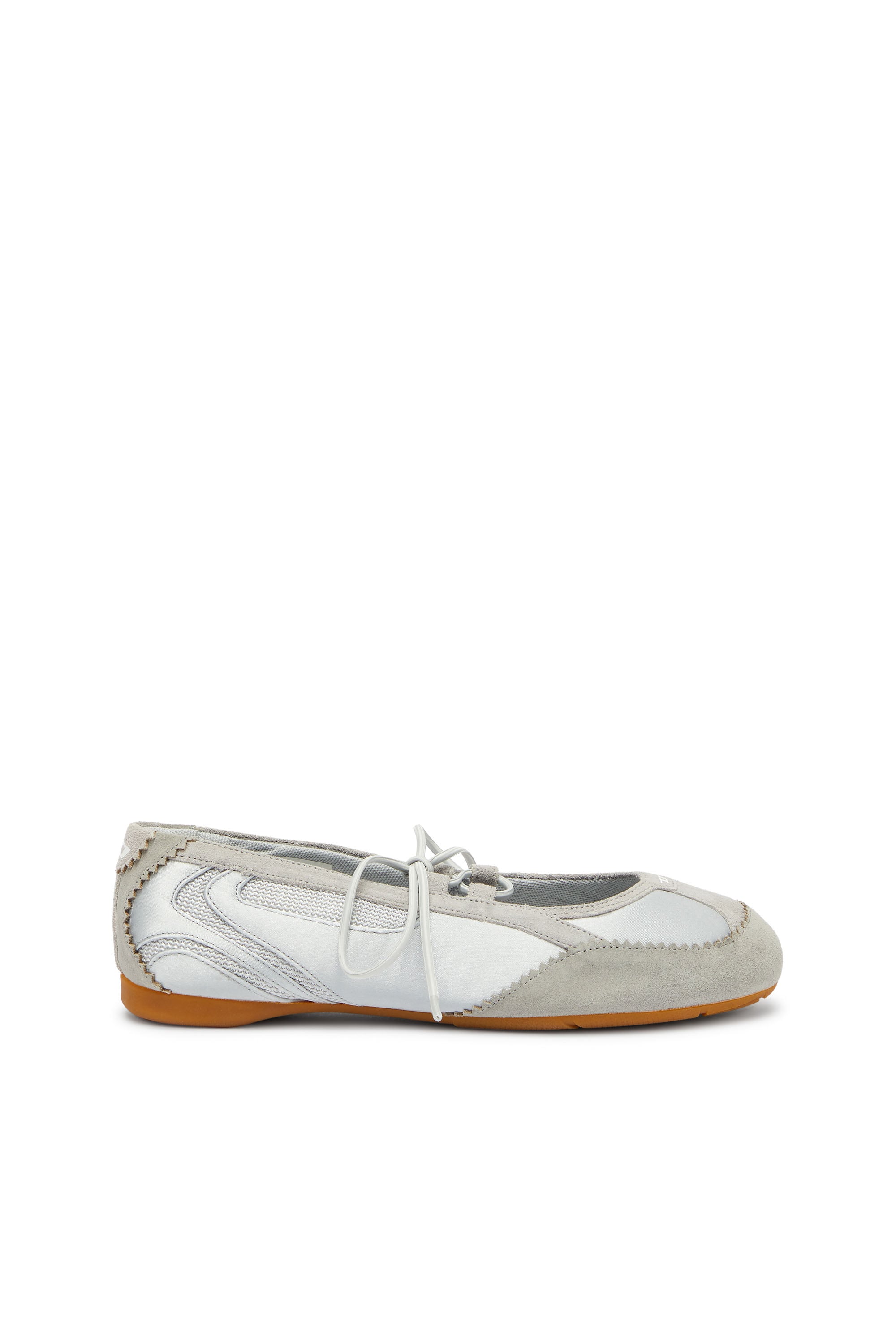 Diesel - D-Mile - Lace-up ballerina flats in leather and mesh - Flats - Woman - Grey