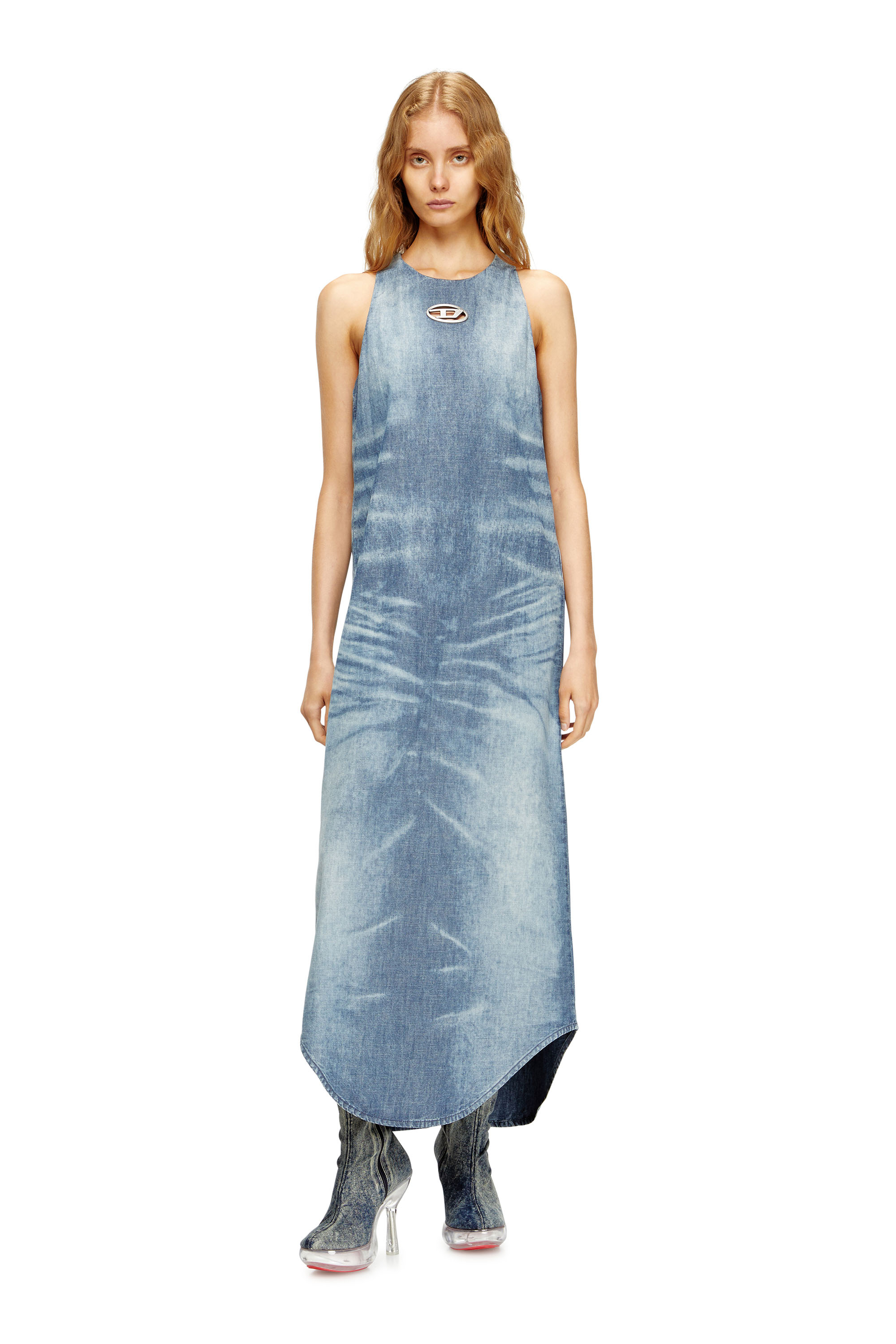 Long dress in marbled denim - Dresses