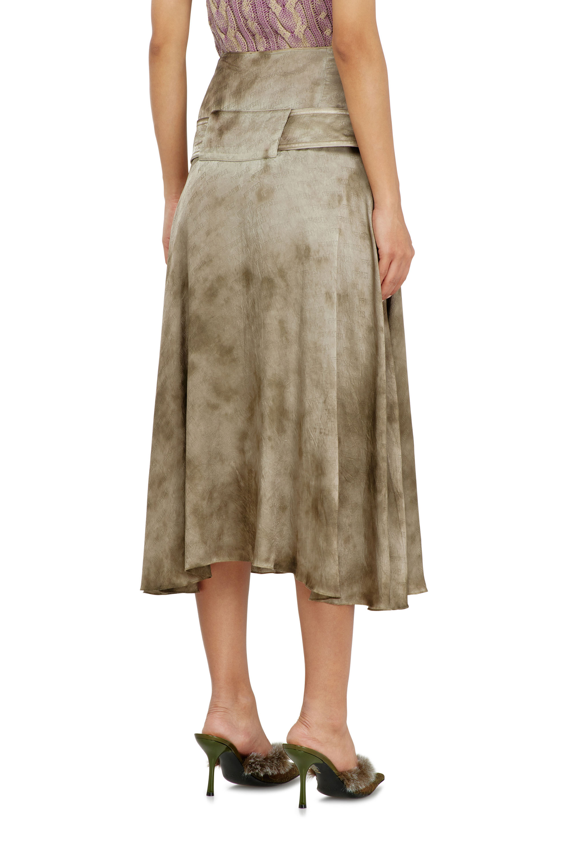 Diesel - O-DYLE, Woman's Belted midi skirt in logo-jacquard satin in Light Brown - 4