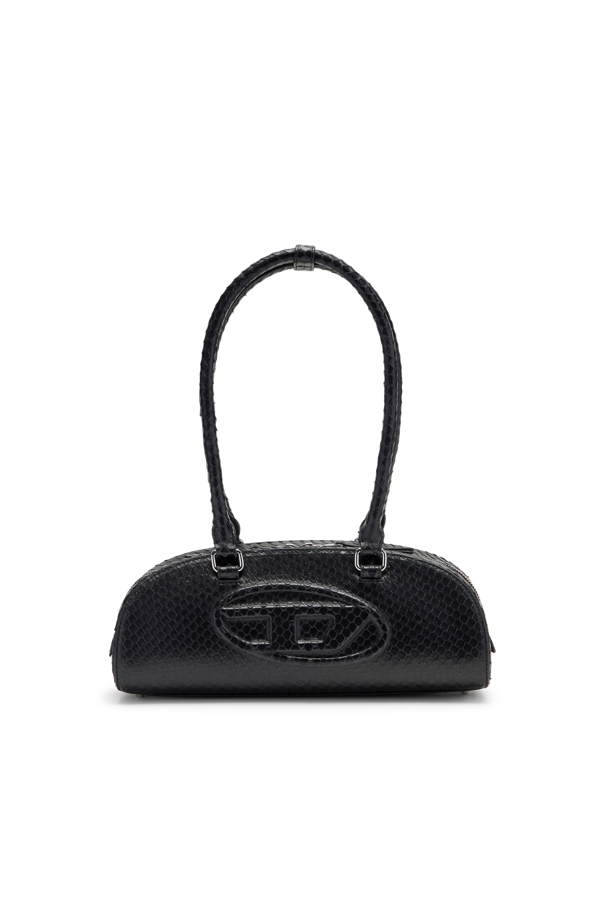Diesel - 1DR DOME SHOULDER EW, Woman's 1DR Dome-Elongated bowling bag in snake-effect leather in Black - 1